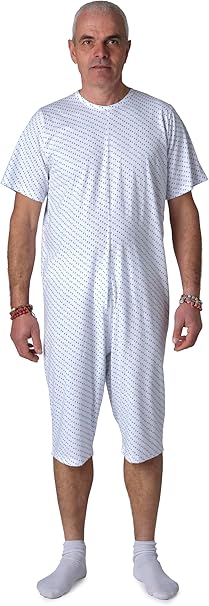 Adaptive Back-Zip Short Sleeve Jumpsuit — 100% Cotton, Elderly Care Pyjama for Incontinence & Dementia - 9017 MC PC