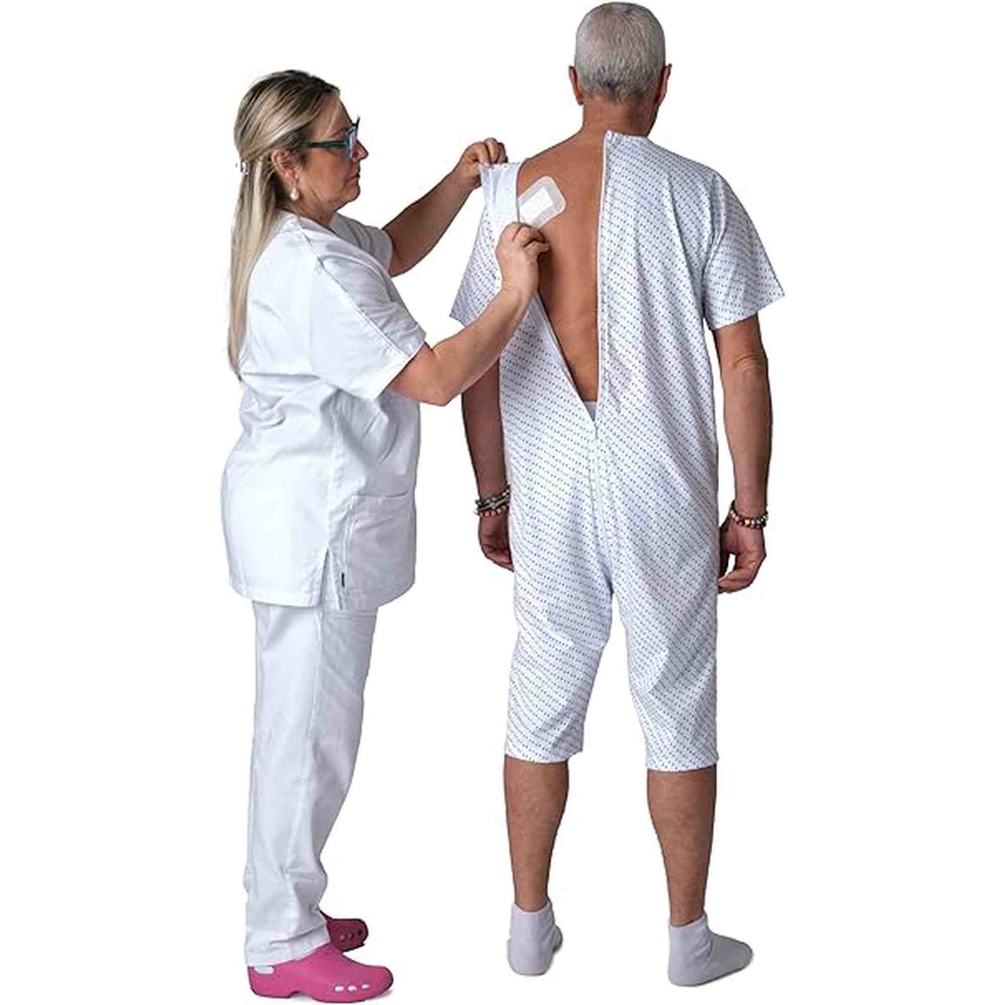 Adaptive Back-Zip Short Sleeve Jumpsuit — 100% Cotton, Elderly Care Pyjama for Incontinence & Dementia - 9017 MC PC