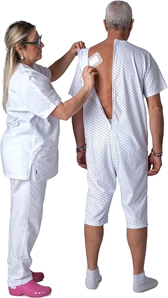 Adaptive Back-Zip Short Sleeve Jumpsuit — 100% Cotton, Elderly Care Pyjama for Incontinence & Dementia - 9017 MC PC