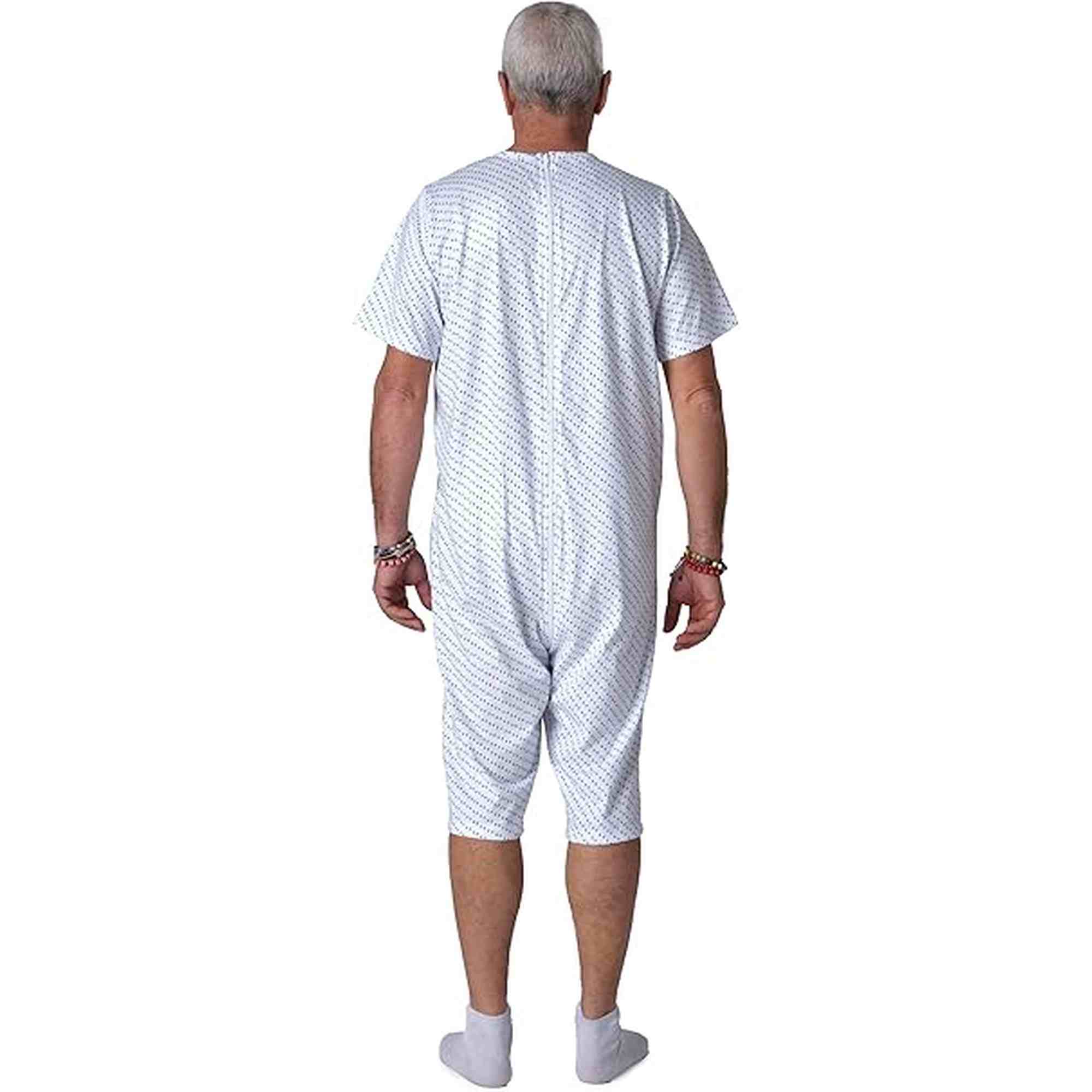 Adaptive Back-Zip Short Sleeve Jumpsuit — 100% Cotton, Elderly Care Pyjama for Incontinence & Dementia - 9017 MC PC