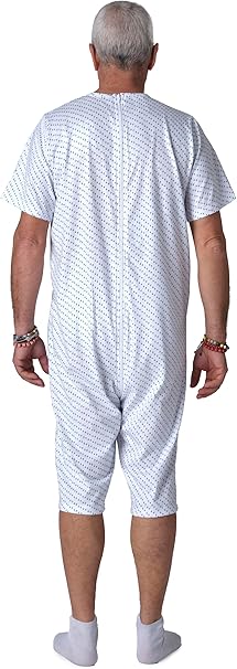 Adaptive Back-Zip Short Sleeve Jumpsuit — 100% Cotton, Elderly Care Pyjama for Incontinence & Dementia - 9017 MC PC
