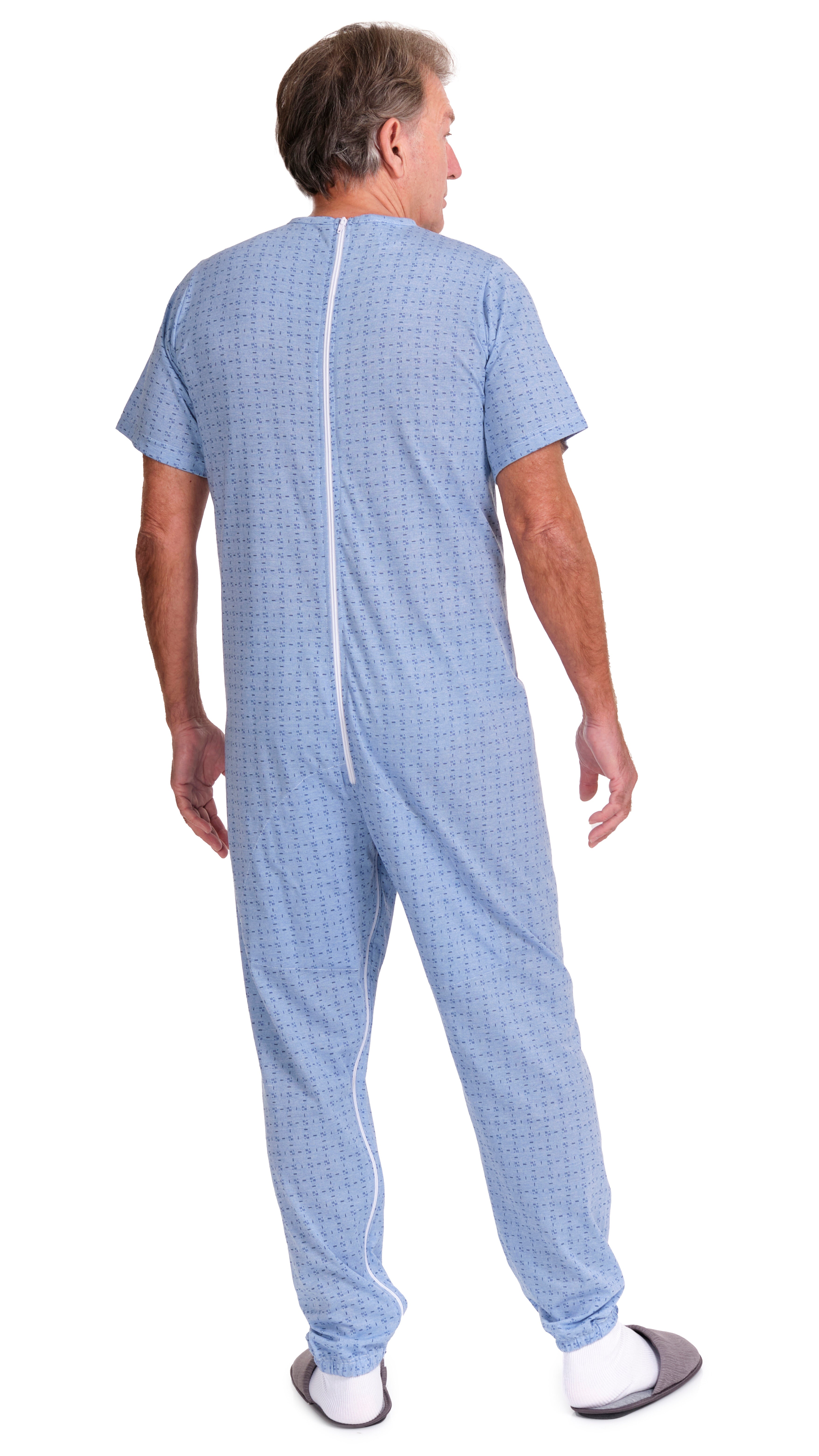 Geriatric Pyjamas Short-sleeved with Zips Inside the Legs, Cotton and Polyester - 9008/4