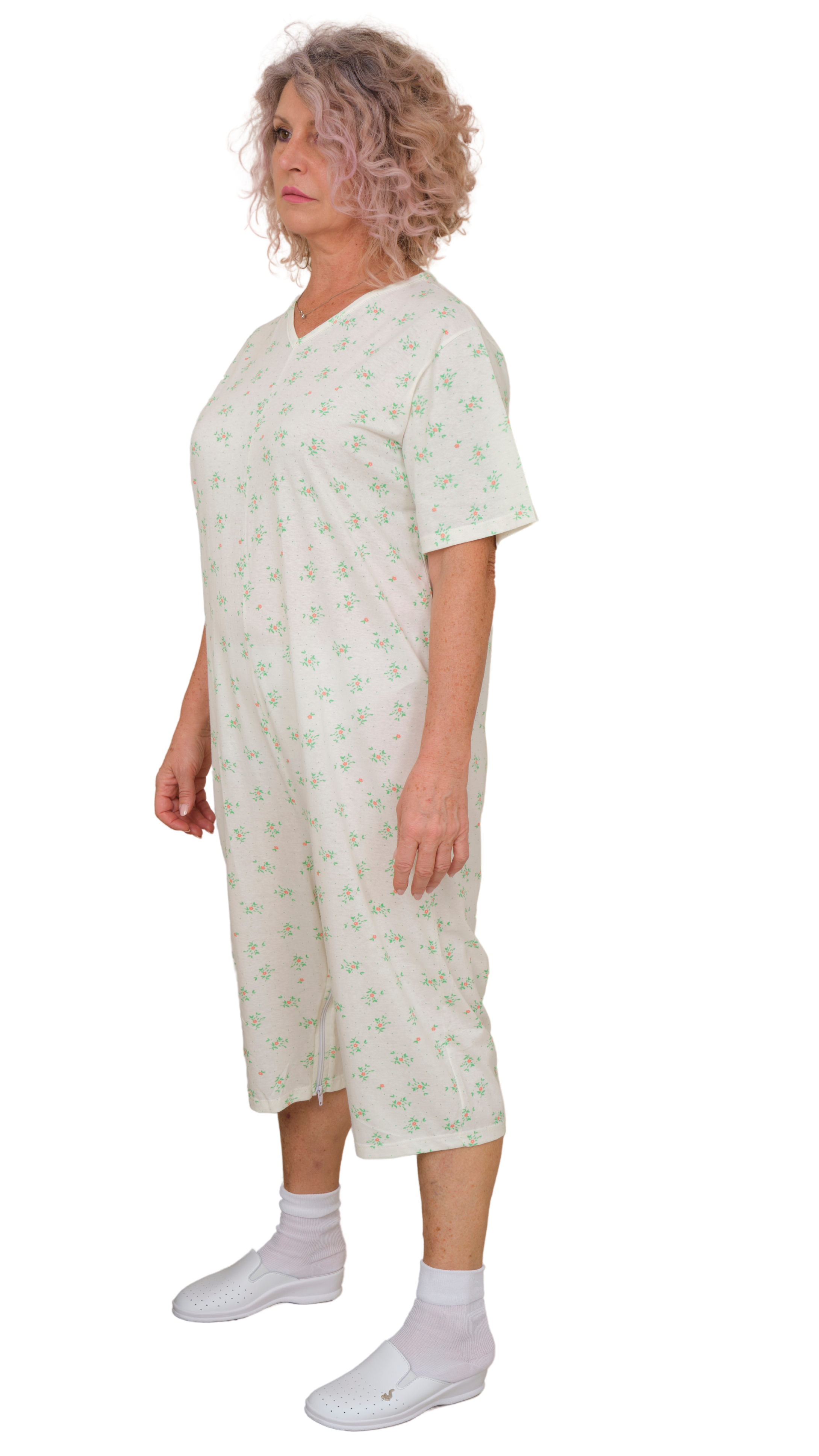 Adaptive Summer Pyjamas – Model 9012/6 – Short Sleeve & Shorts – 100% Cotton – Back & Inner Leg Zippers – Alzheimer & Incontinence Care – Made in Italy