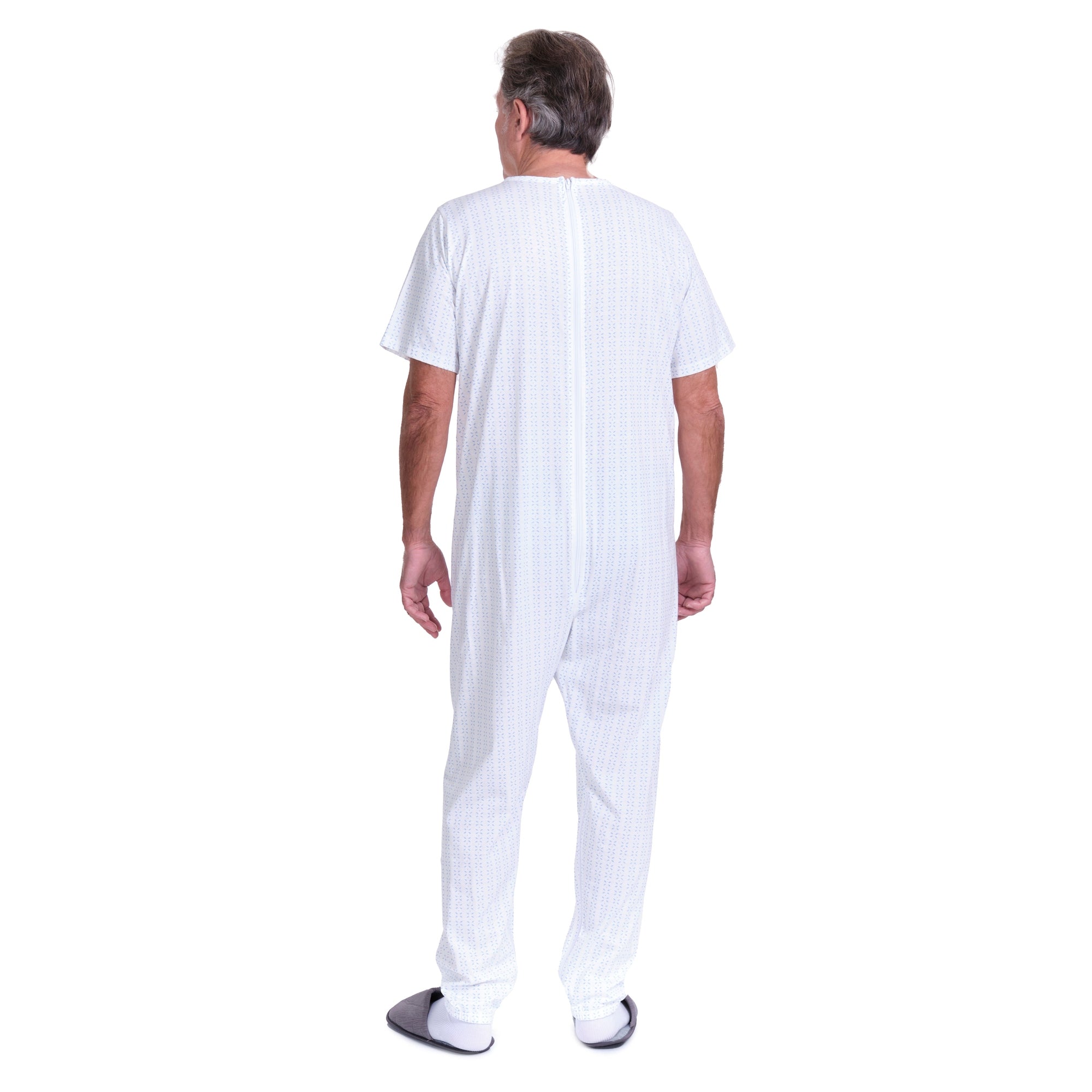 Summer Adaptive Pyjamas Anti Strip – Model 9012/4 – Short Sleeve 100% Cotton – Back Zipper + Double Leg Zips – Alzheimer & Incontinence Care