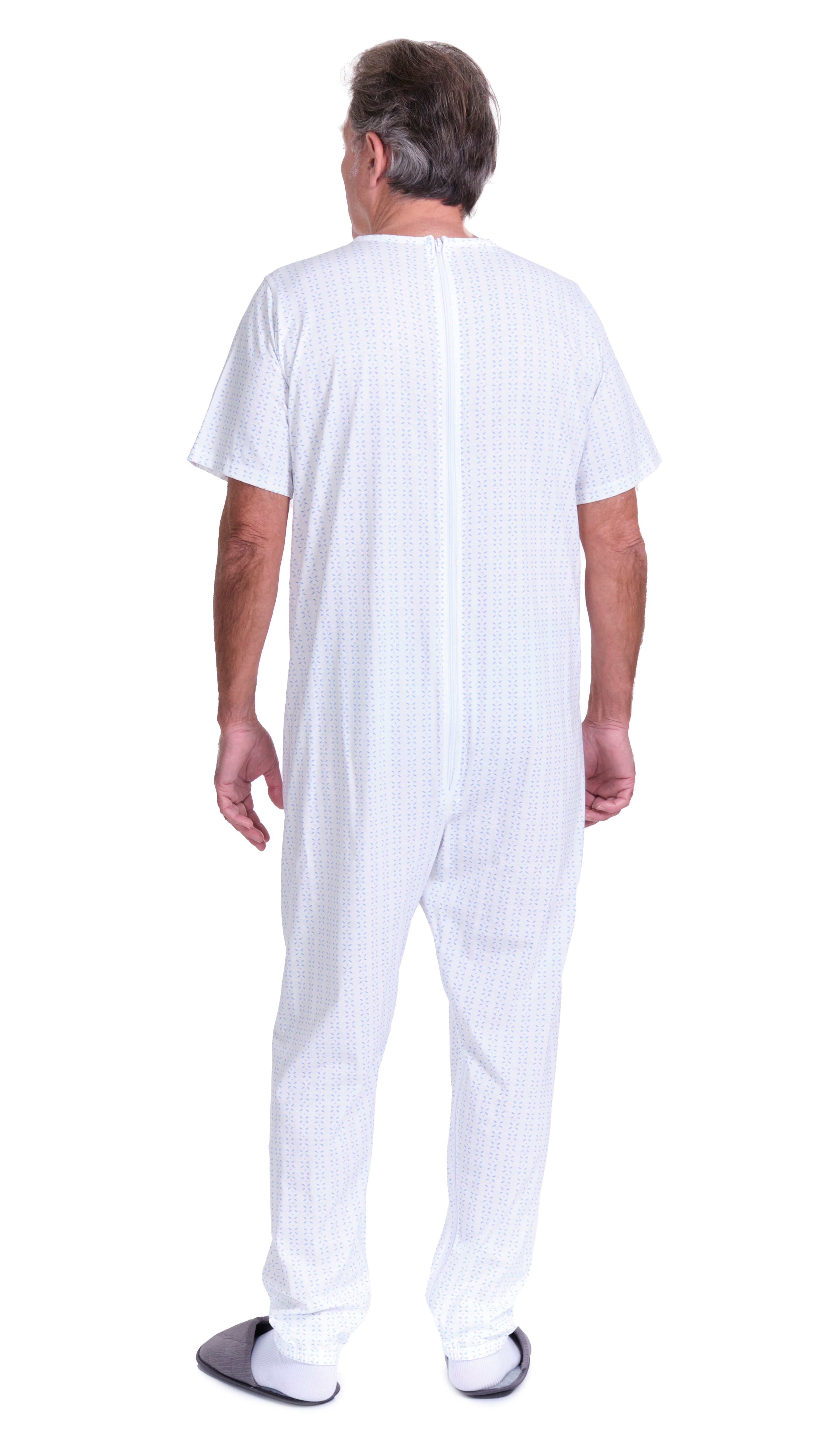 Summer Adaptive Pyjamas Anti Strip – Model 9012/4 – Short Sleeve 100% Cotton – Back Zipper + Double Leg Zips – Alzheimer & Incontinence Care