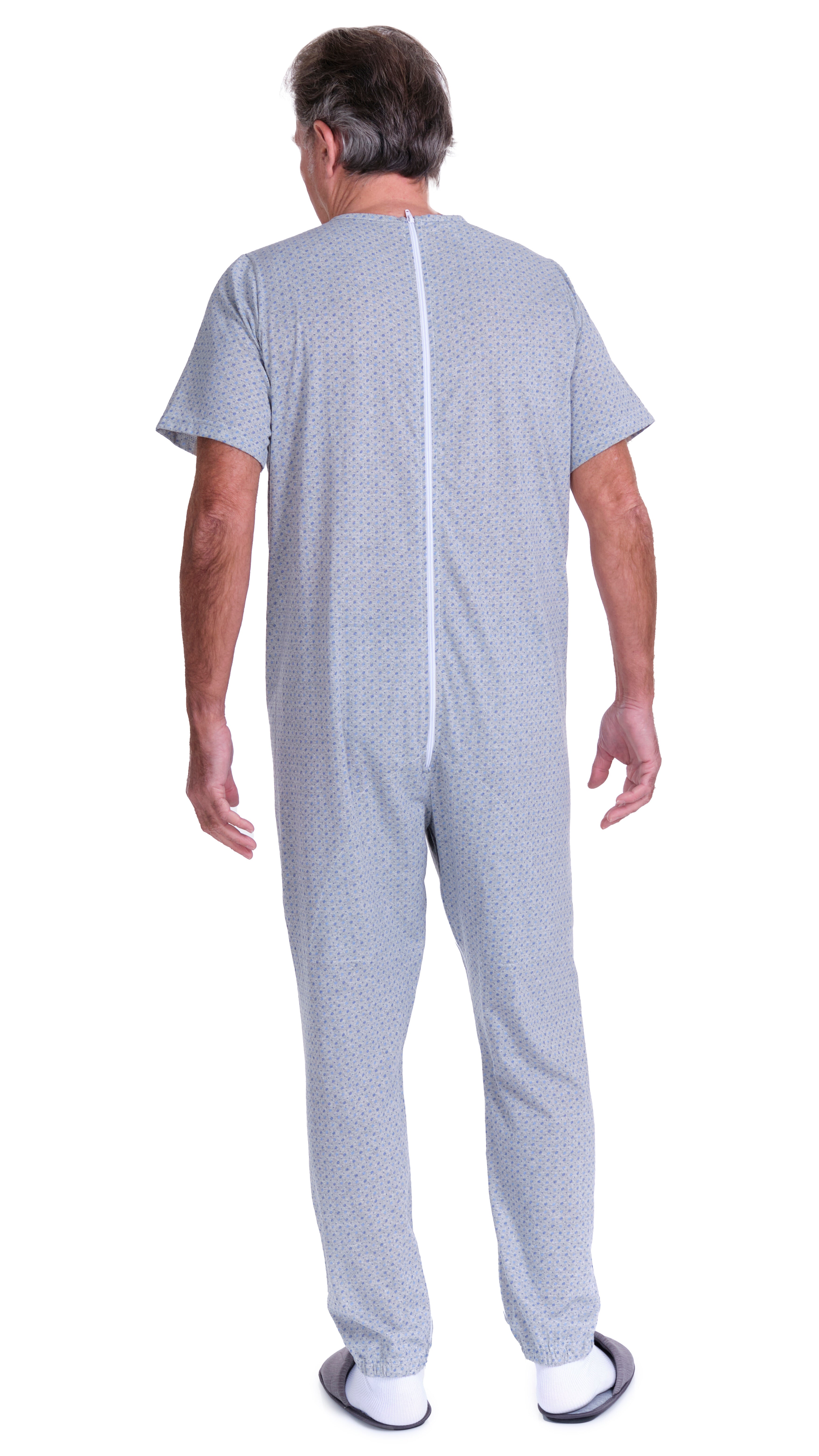 Geriatric Pyjamas Short-sleeved with Zips Inside the Legs, Cotton and Polyester - 9008/4