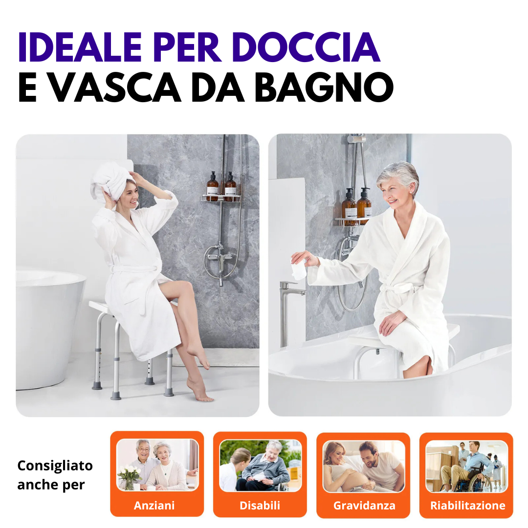 Shower Stool — Adjustable Height (40–60 cm), Anti-Rust Aluminum, Non-Slip Rubber Feet, U-Shaped Ergonomic Seat