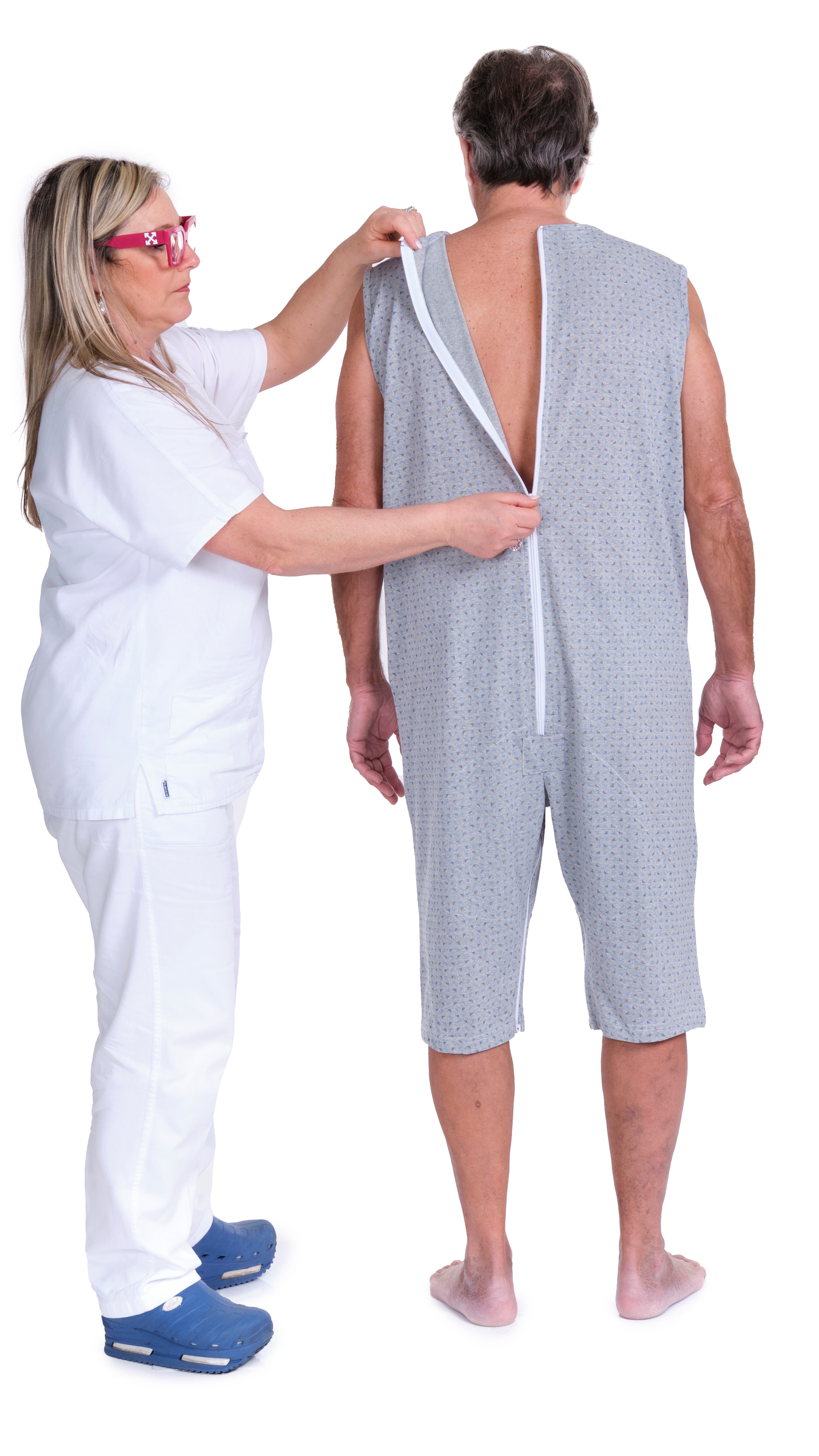 Sleeveless Pyjamas with shorts featuring 2 zips/fasteners, cotton/polyester blend - 9008/8