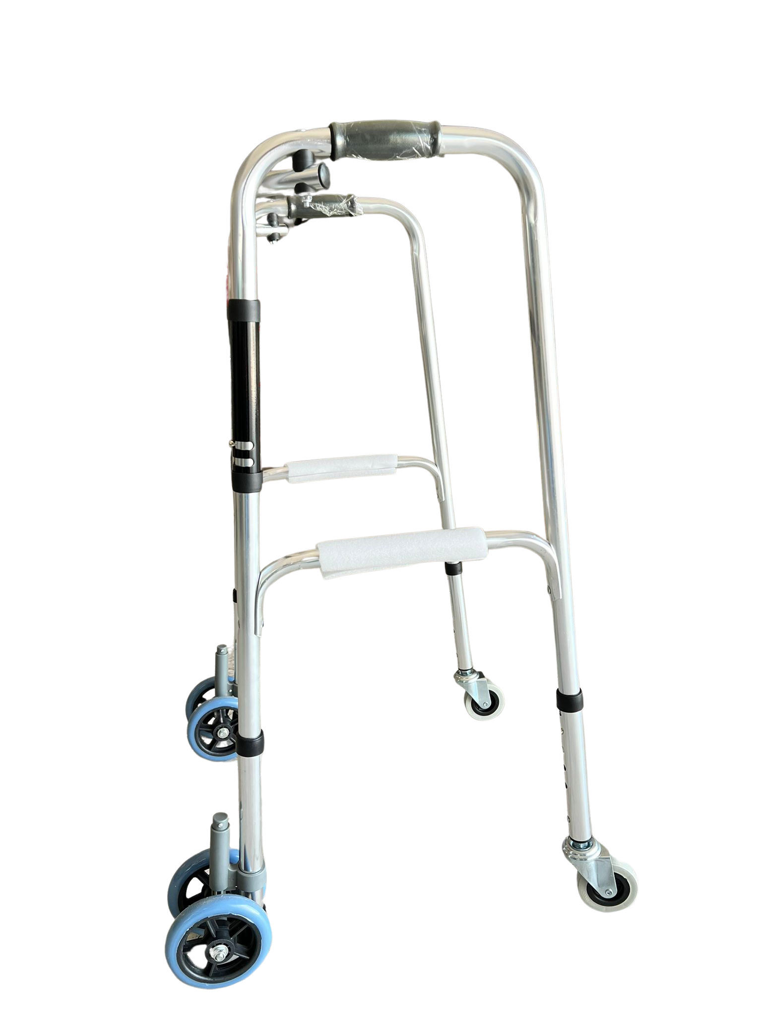 Folding Walker with Adjustable Height, 4 Wheels – Lightweight Aluminum Mobility Aid