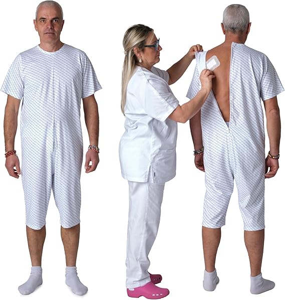 Adaptive Back-Zip Short Sleeve Jumpsuit — 100% Cotton, Elderly Care Pyjama for Incontinence & Dementia - 9017 MC PC