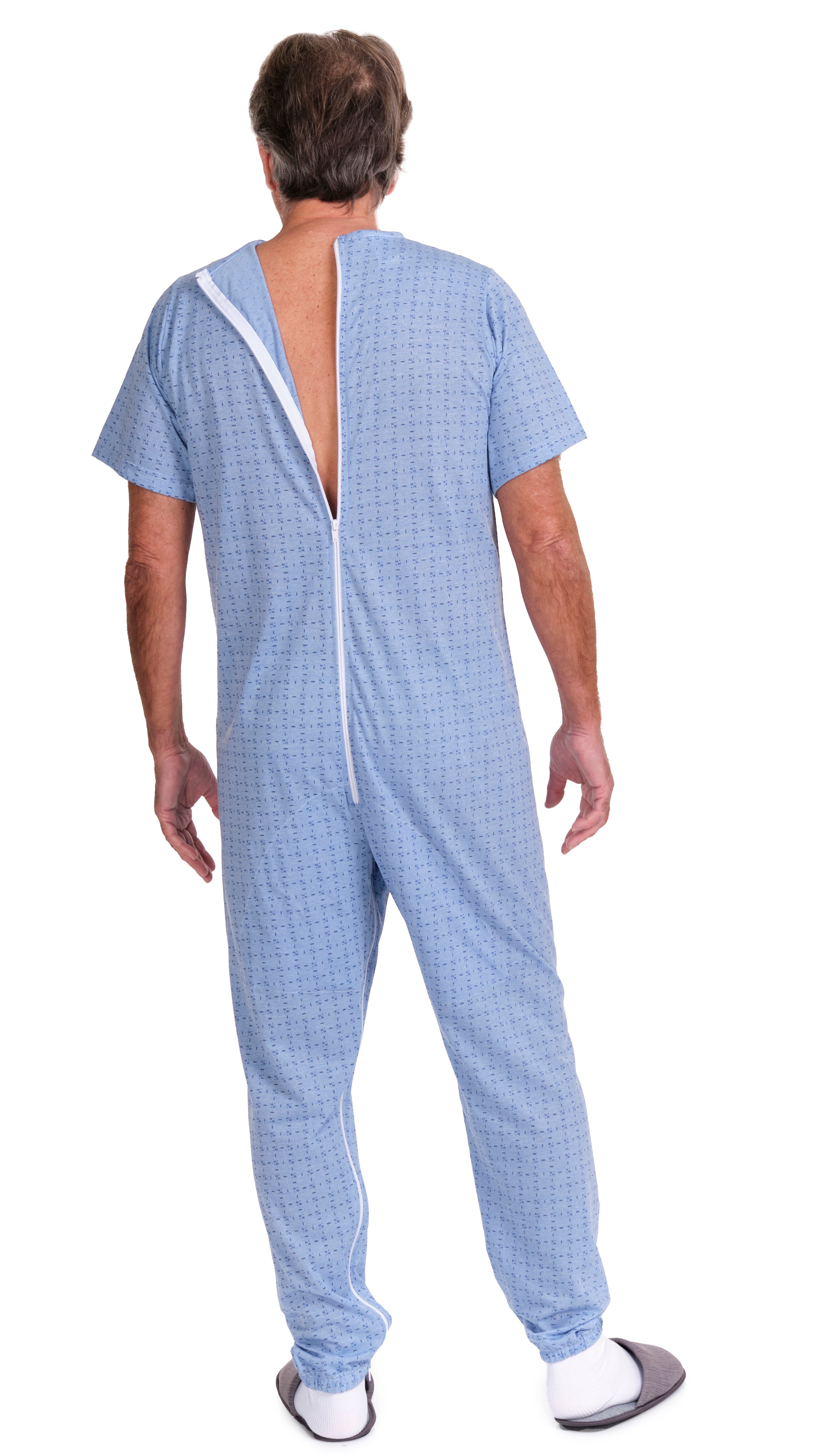 Geriatric Pyjamas Short-sleeved with Zips Inside the Legs, Cotton and Polyester - 9008/4