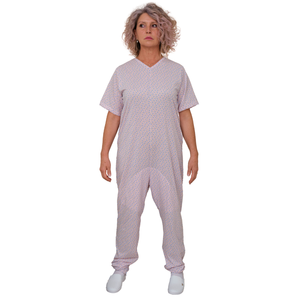 Geriatric Pyjamas Short-sleeved with Zips Inside the Legs, Cotton and Polyester - 9008/4