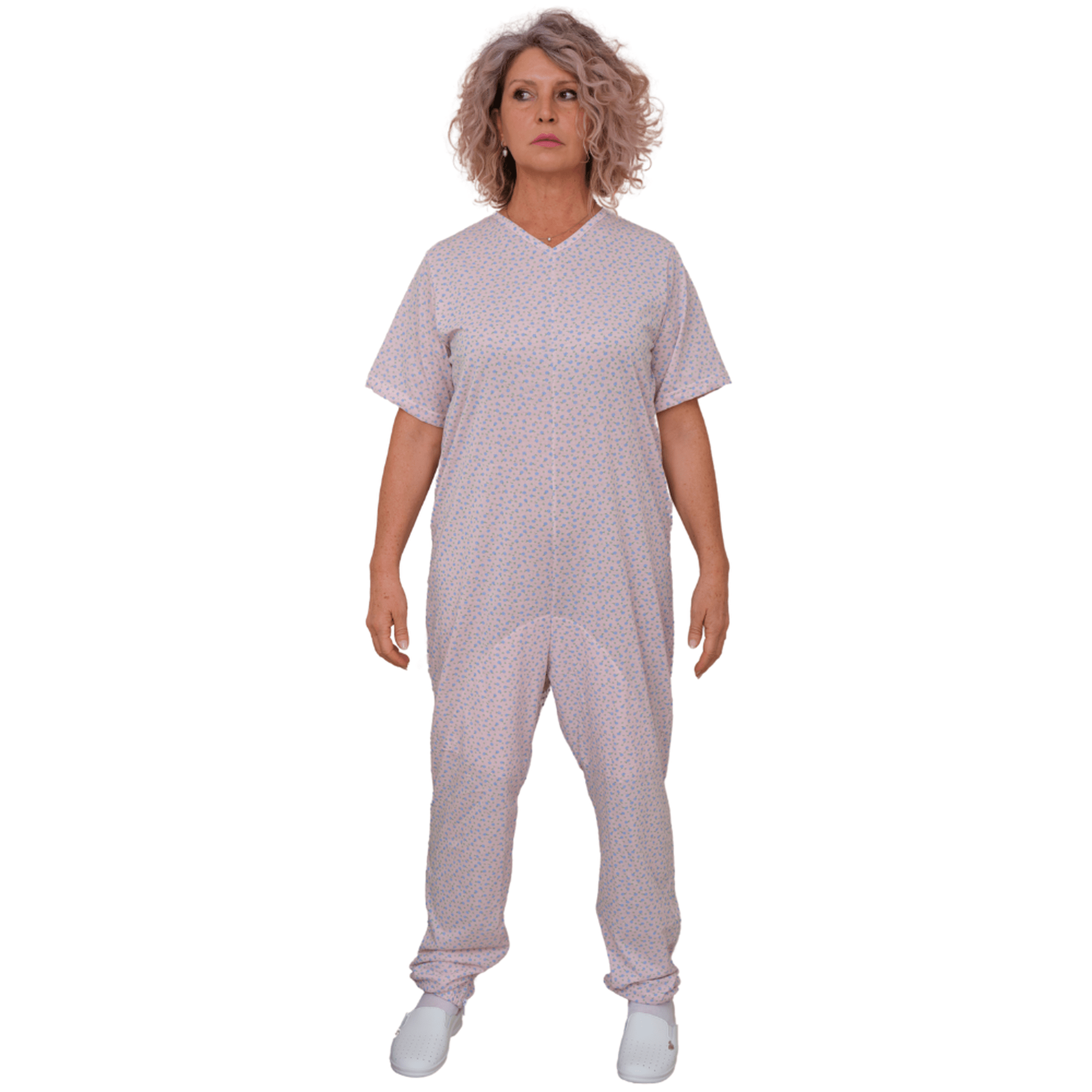 Geriatric Pyjamas Short-sleeved with Zips Inside the Legs, Cotton and Polyester - 9008/4