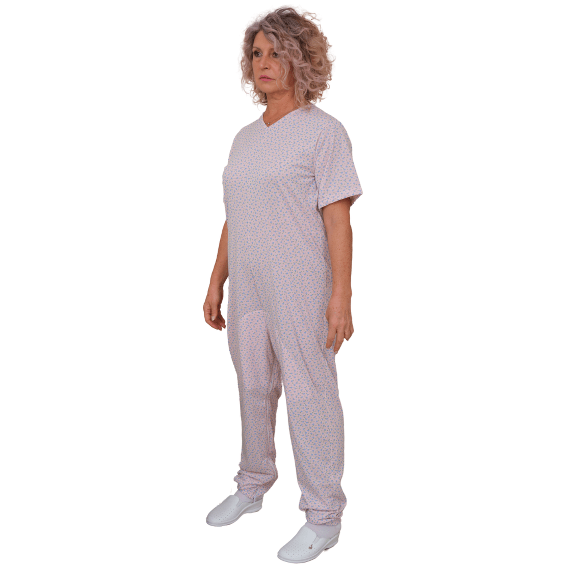 Geriatric Pyjamas Short-sleeved with Zips Inside the Legs, Cotton and Polyester - 9008/4