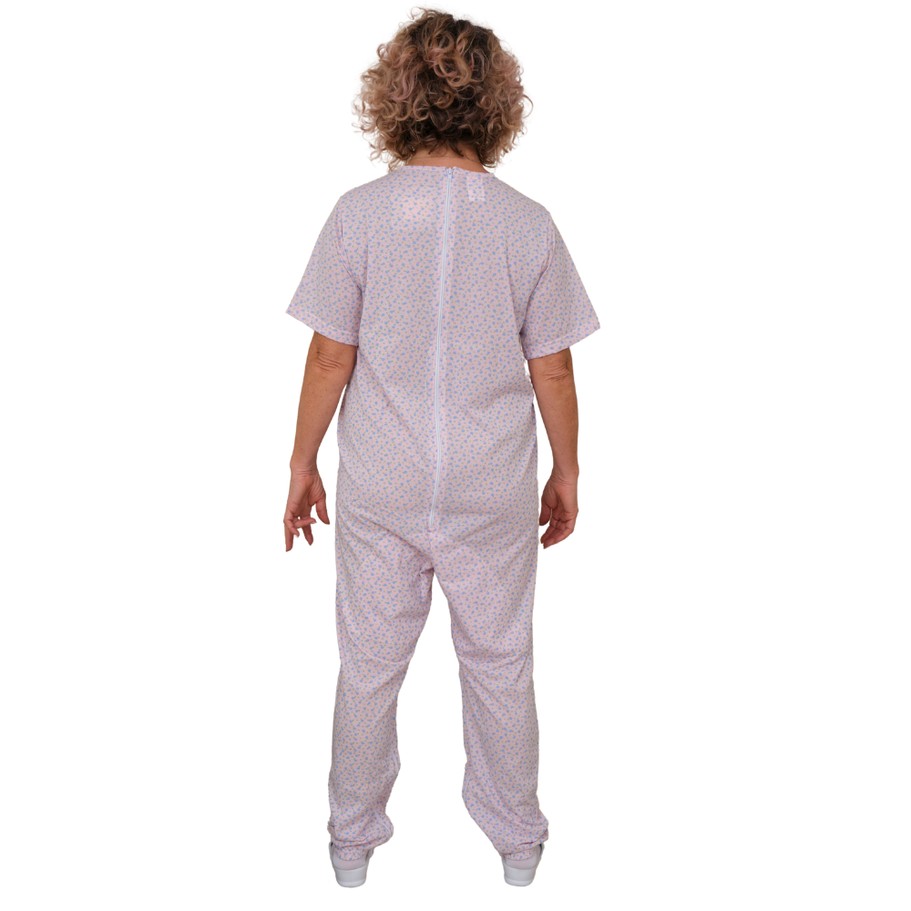 Geriatric Pyjamas Short-sleeved with Zips Inside the Legs, Cotton and Polyester - 9008/4