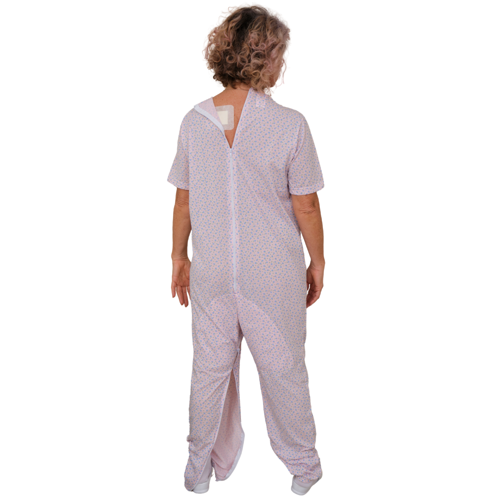 Geriatric Pyjamas Short-sleeved with Zips Inside the Legs, Cotton and Polyester - 9008/4