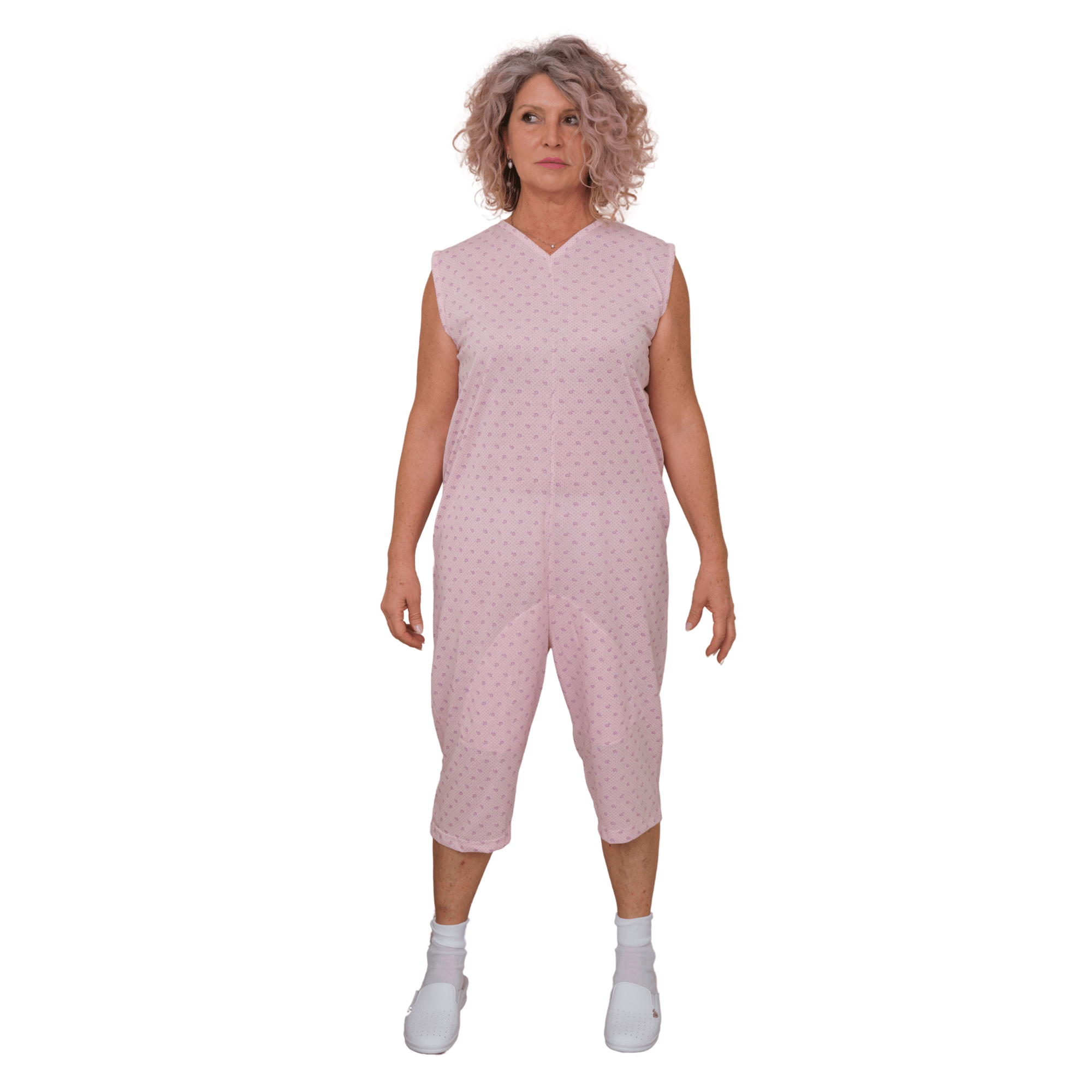 Sleeveless Medical pyjamas with shorts, 1 zip/fastener at the back, cotton/polyester blend - 9008/7