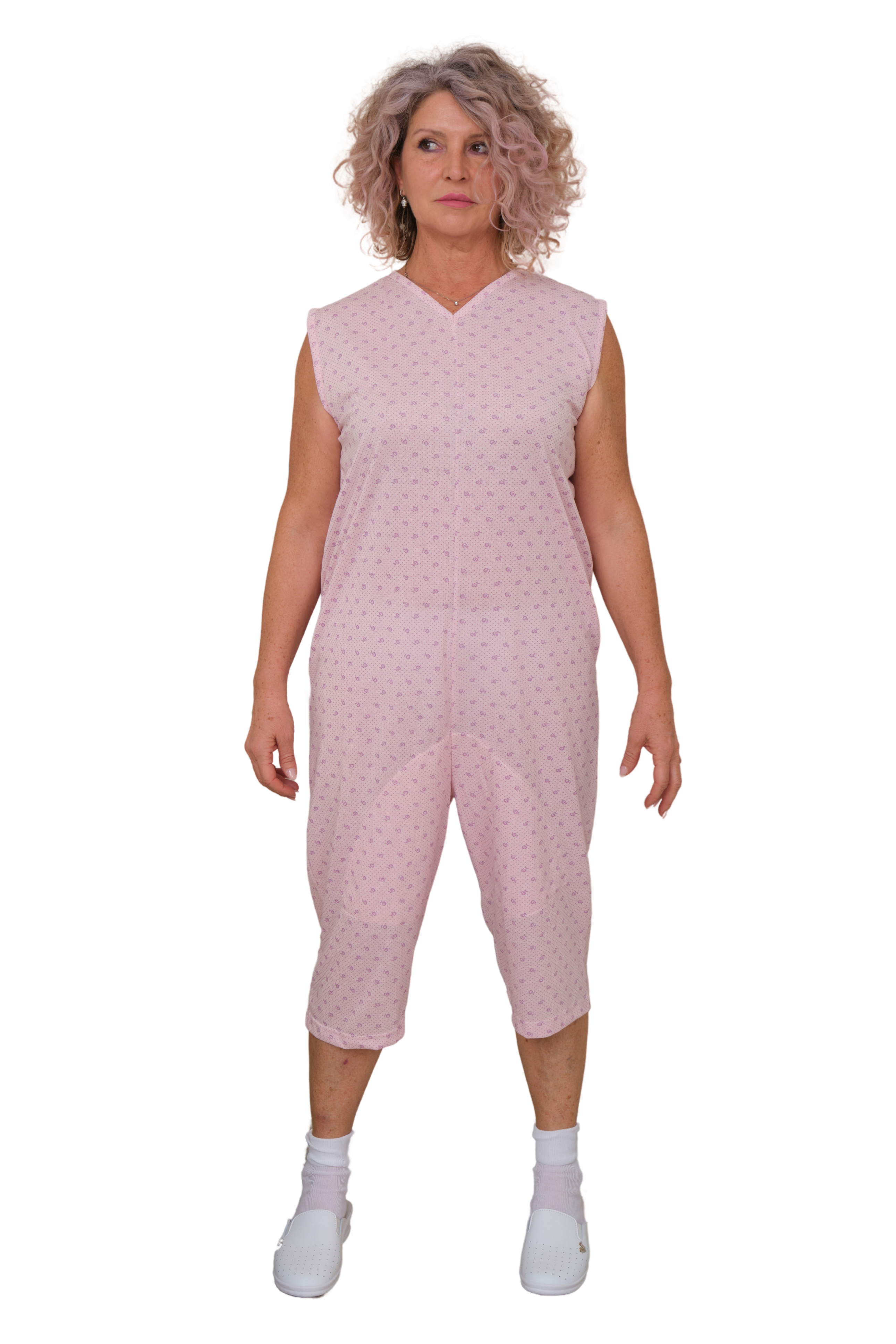 Sleeveless Medical pyjamas with shorts, 1 zip/fastener at the back, cotton/polyester blend - 9008/7