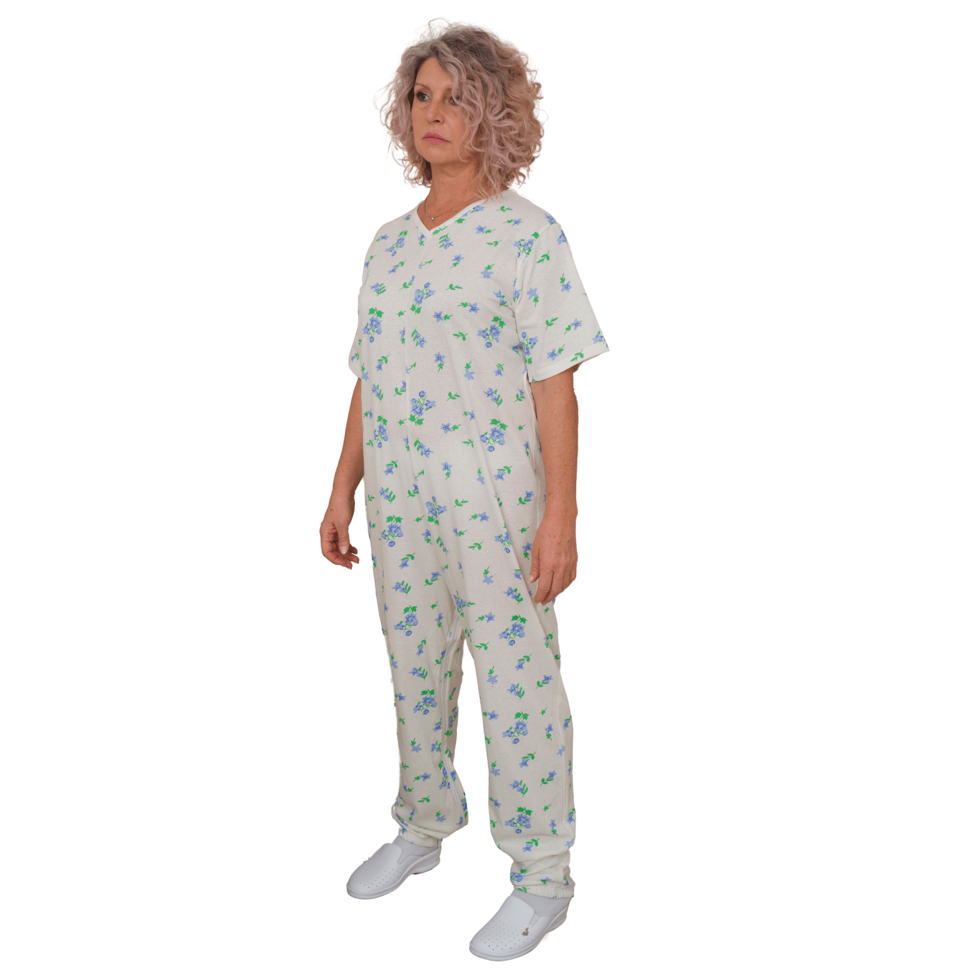 Summer Adaptive Pyjamas Anti Strip – Model 9012/4 – Short Sleeve 100% Cotton – Back Zipper + Double Leg Zips – Alzheimer & Incontinence Care