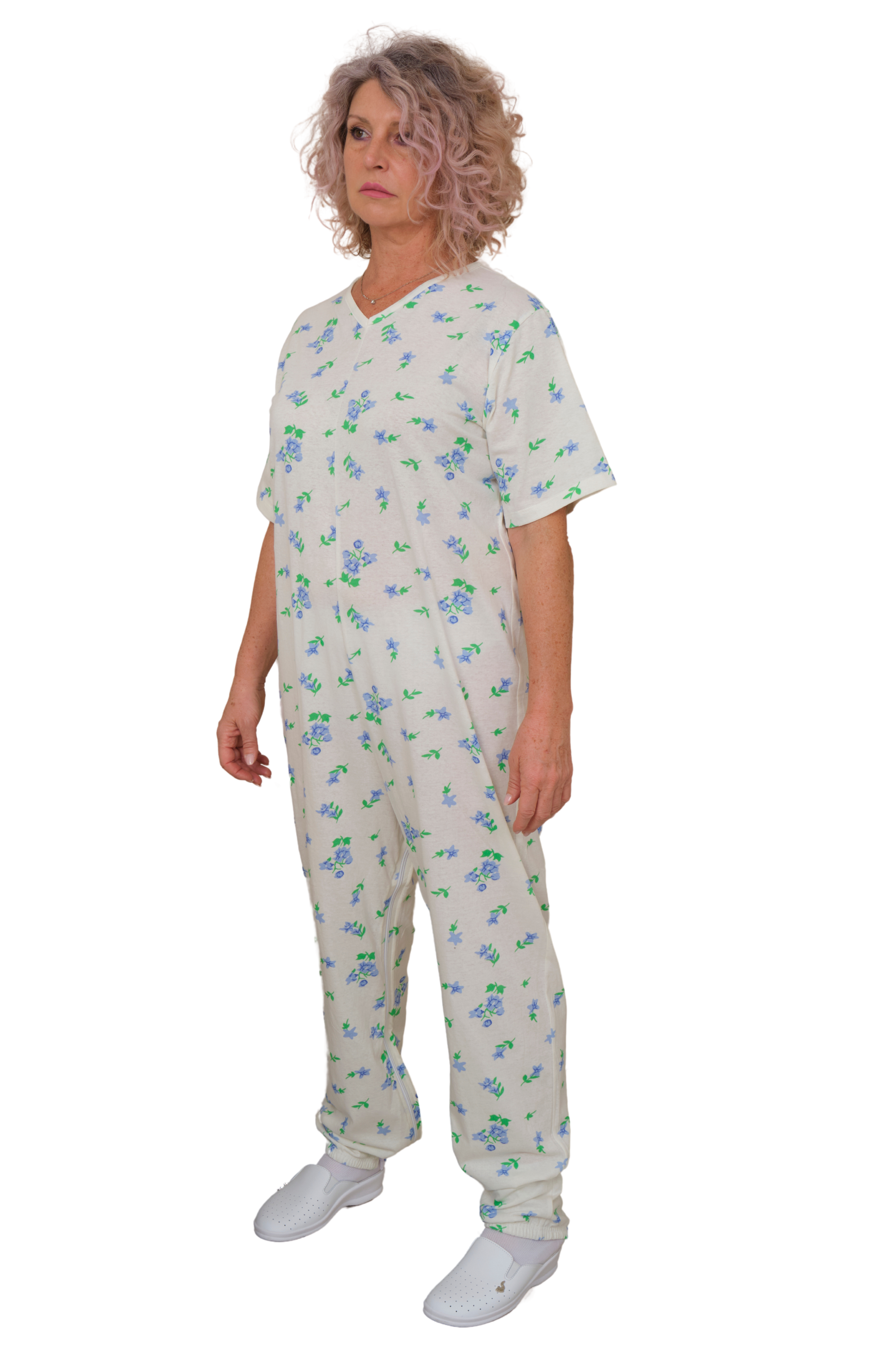 Summer Adaptive Pyjamas Anti Strip – Model 9012/4 – Short Sleeve 100% Cotton – Back Zipper + Double Leg Zips – Alzheimer & Incontinence Care