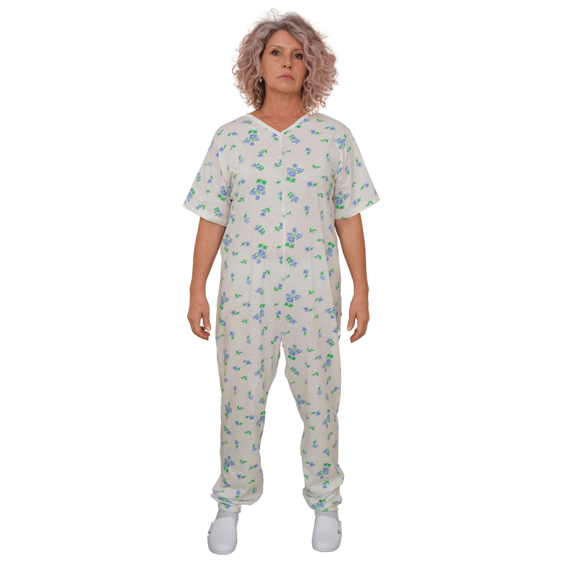 Summer Adaptive Pyjamas Anti Strip – Model 9012/4 – Short Sleeve 100% Cotton – Back Zipper + Double Leg Zips – Alzheimer & Incontinence Care