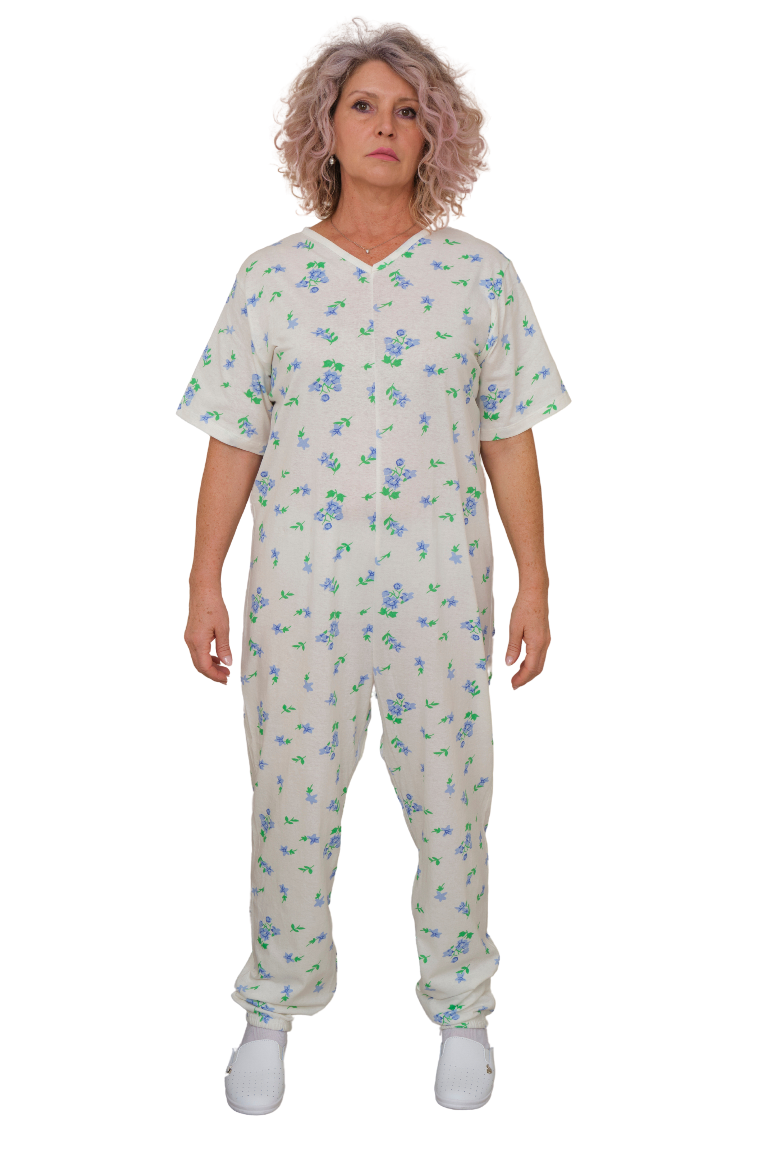 Summer Adaptive Pyjamas Anti Strip – Model 9012/4 – Short Sleeve 100% Cotton – Back Zipper + Double Leg Zips – Alzheimer & Incontinence Care