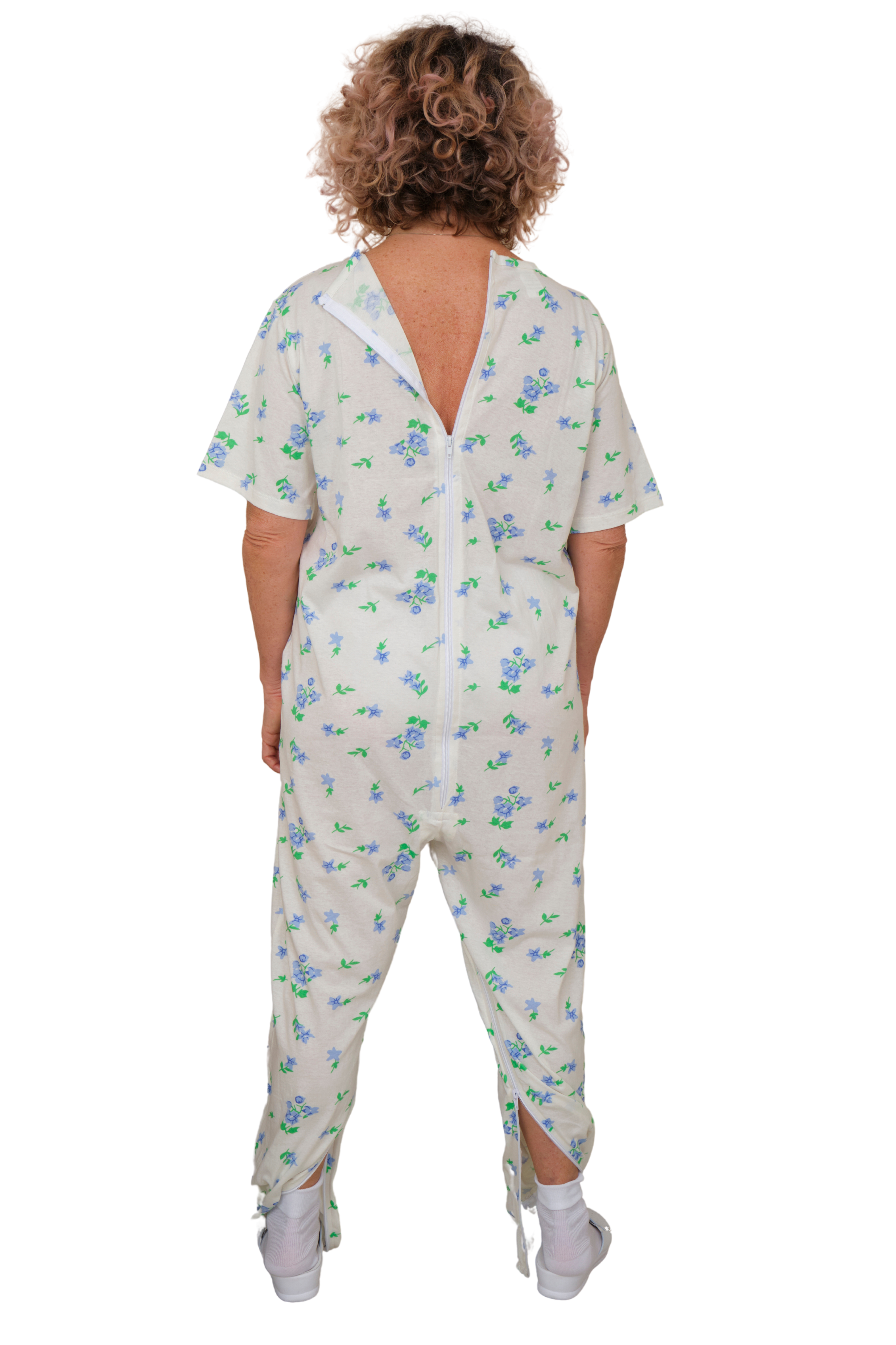 Summer Adaptive Pyjamas Anti Strip – Model 9012/4 – Short Sleeve 100% Cotton – Back Zipper + Double Leg Zips – Alzheimer & Incontinence Care