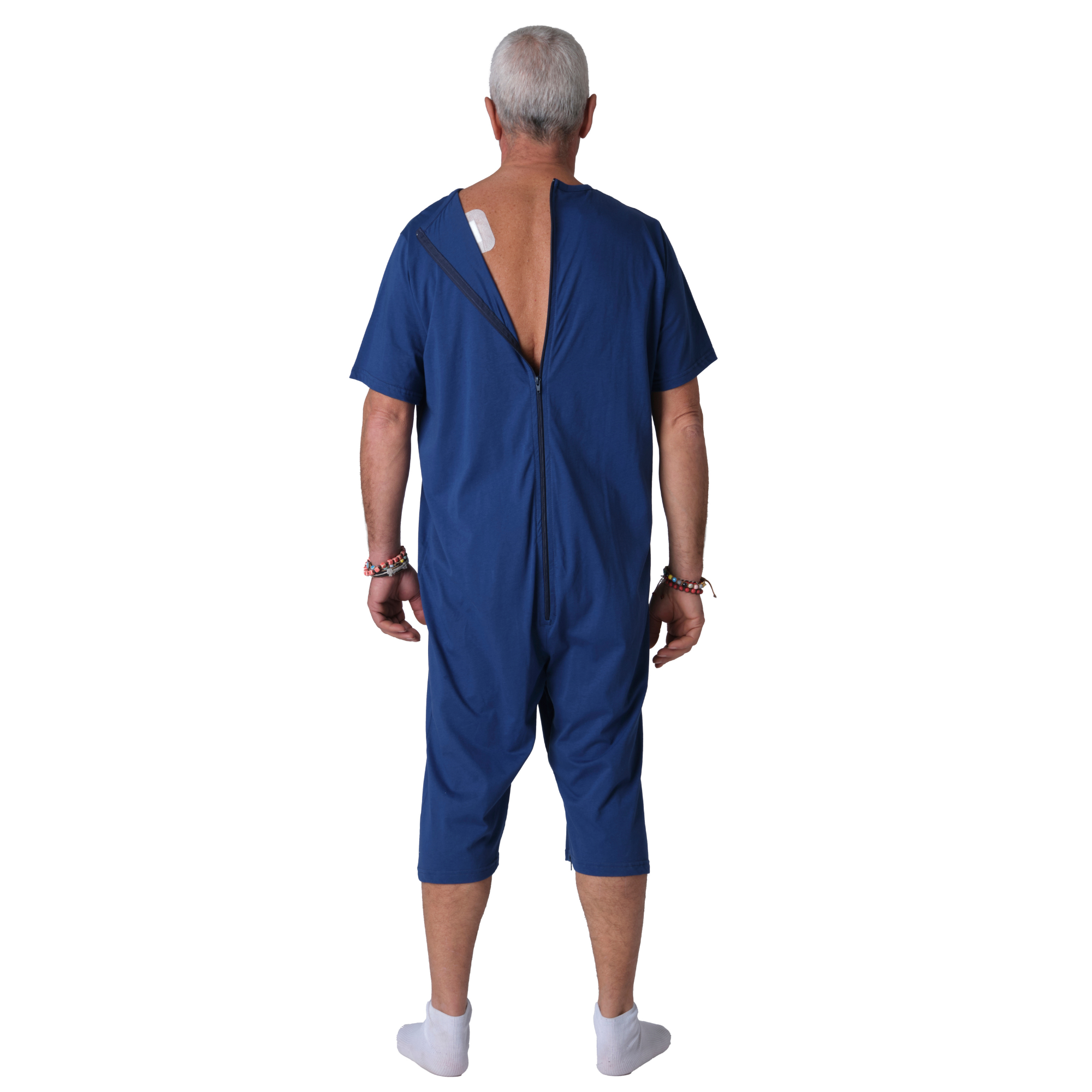 Adaptive Jumpsuit with Back & Leg Zippers — 100% Cotton, Short Sleeve & Short Leg, Unisex Dementia & Elderly Care Pyjama - 9015/6 MC PC