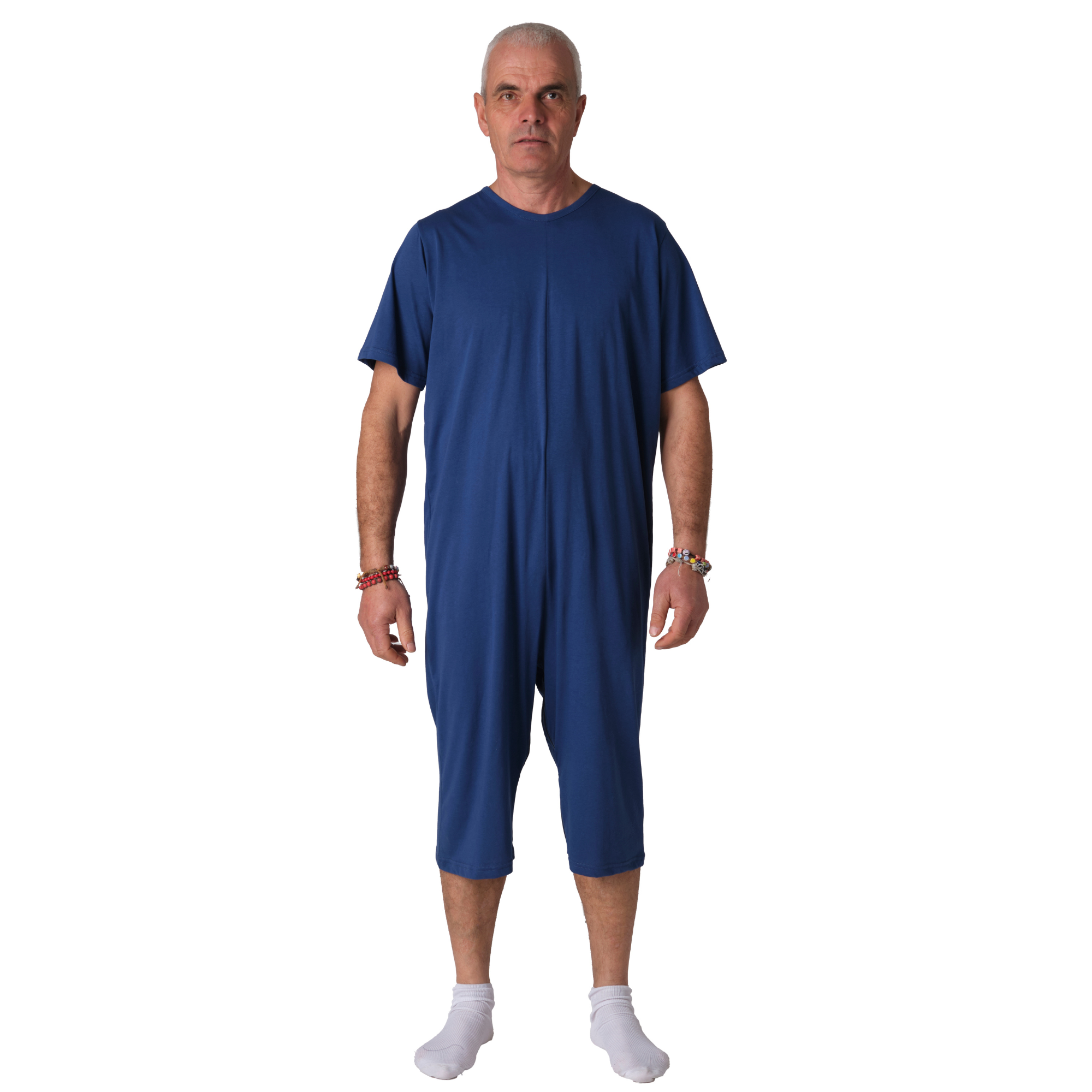 Adaptive Jumpsuit with Back & Leg Zippers — 100% Cotton, Short Sleeve & Short Leg, Unisex Dementia & Elderly Care Pyjama - 9015/6 MC PC