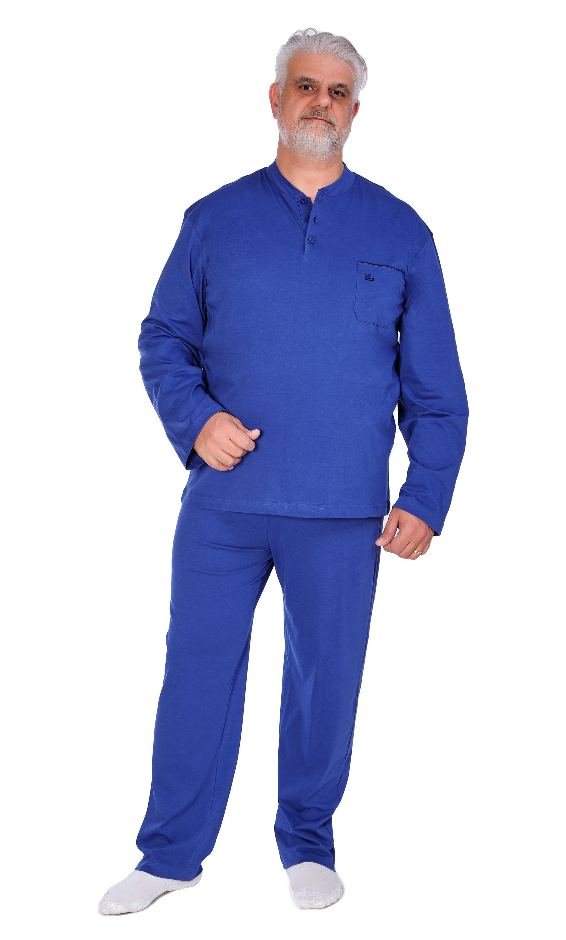 Men’s Plus Size Pyjamas Oversized Cotton Jersey T-Shirt with Buttons – Model 9074 – Sizes XL to 10XL, Light Blue & Navy Blue