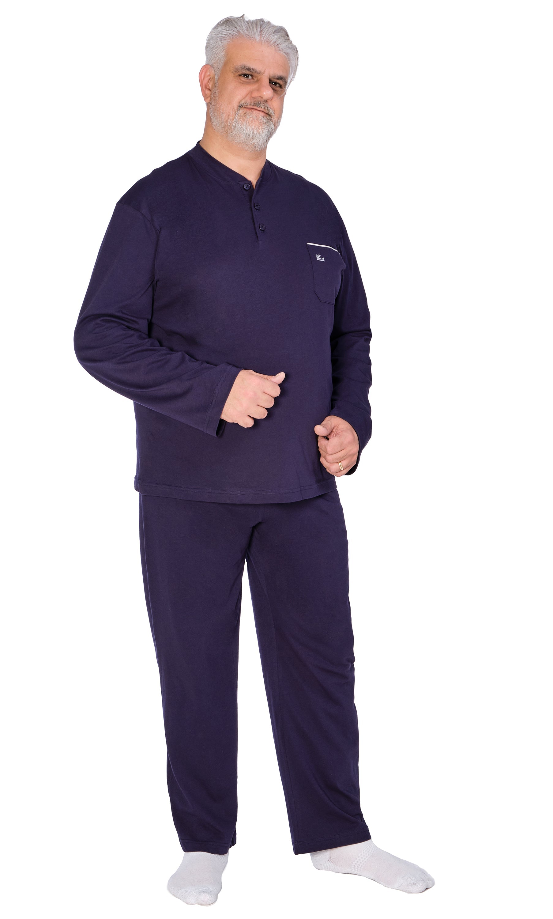 Men’s Plus Size Pyjamas Oversized Cotton Jersey T-Shirt with Buttons – Model 9074 – Sizes XL to 10XL, Light Blue & Navy Blue