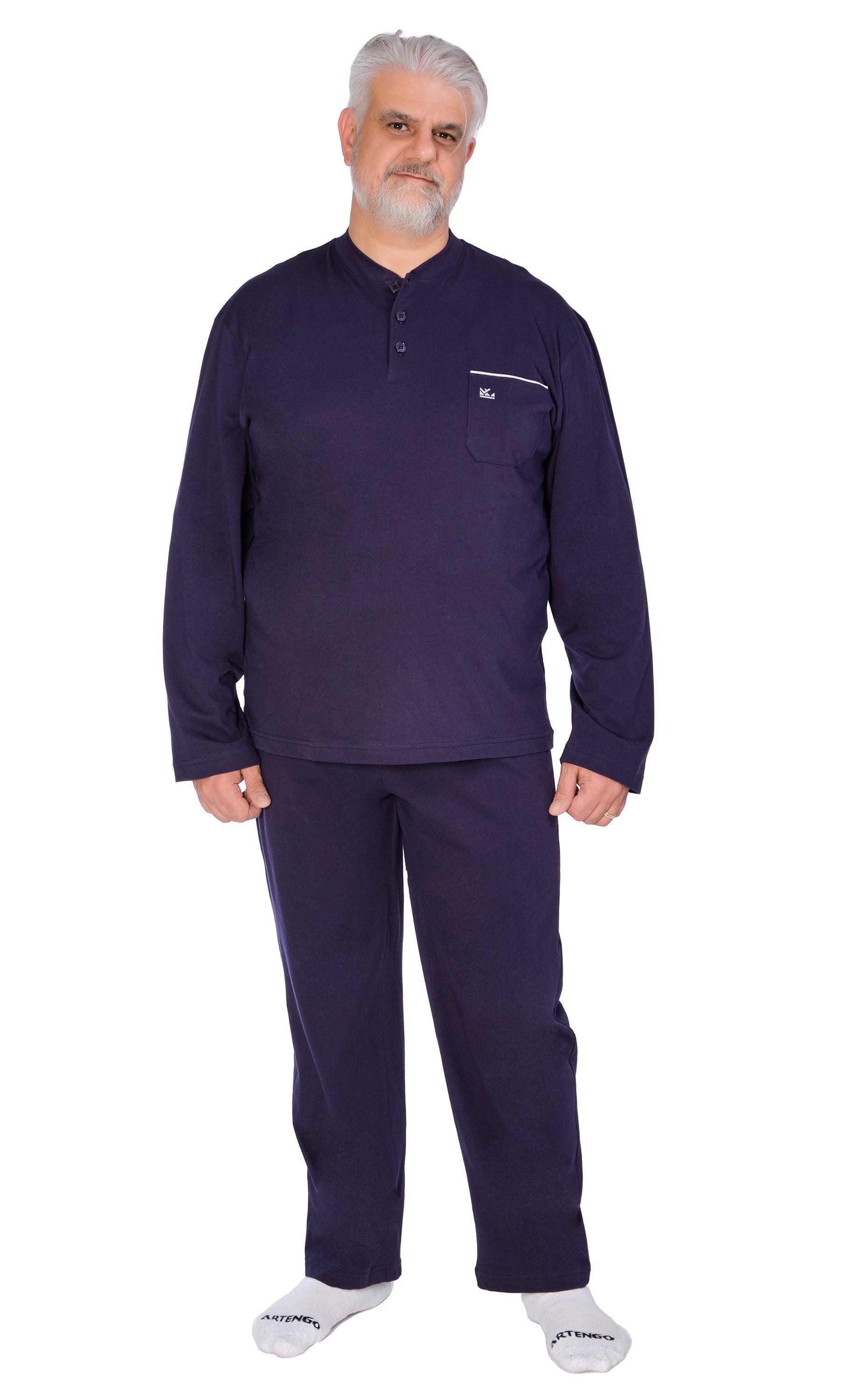 Men’s Plus Size Pyjamas Oversized Cotton Jersey T-Shirt with Buttons – Model 9074 – Sizes XL to 10XL, Light Blue & Navy Blue