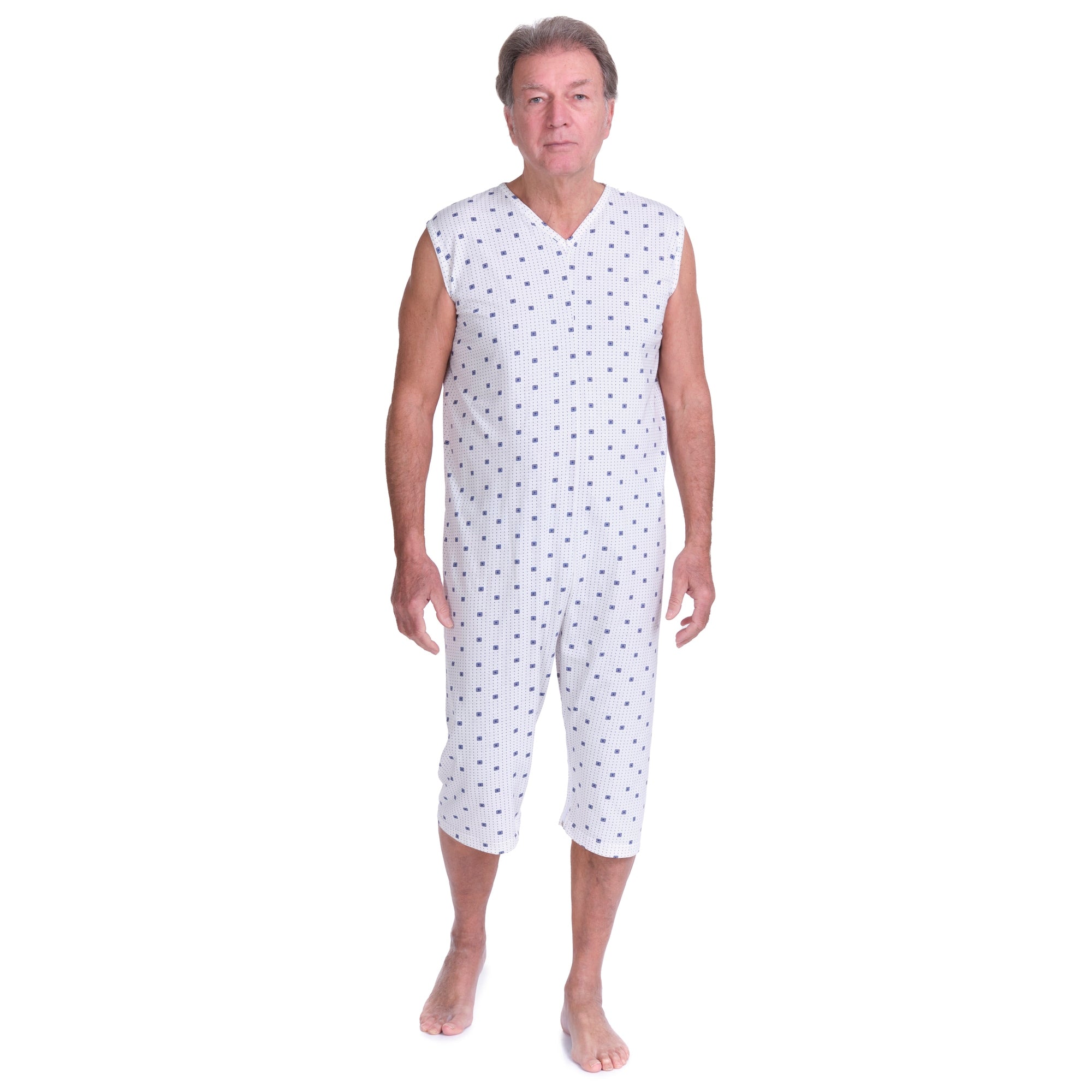 Adaptive Summer Pyjamas – Model 9012/8 – Sleeveless & Shorts – 100% Cotton – Back & Inner Leg Zippers – Alzheimer & Incontinence Care – Made in Italy