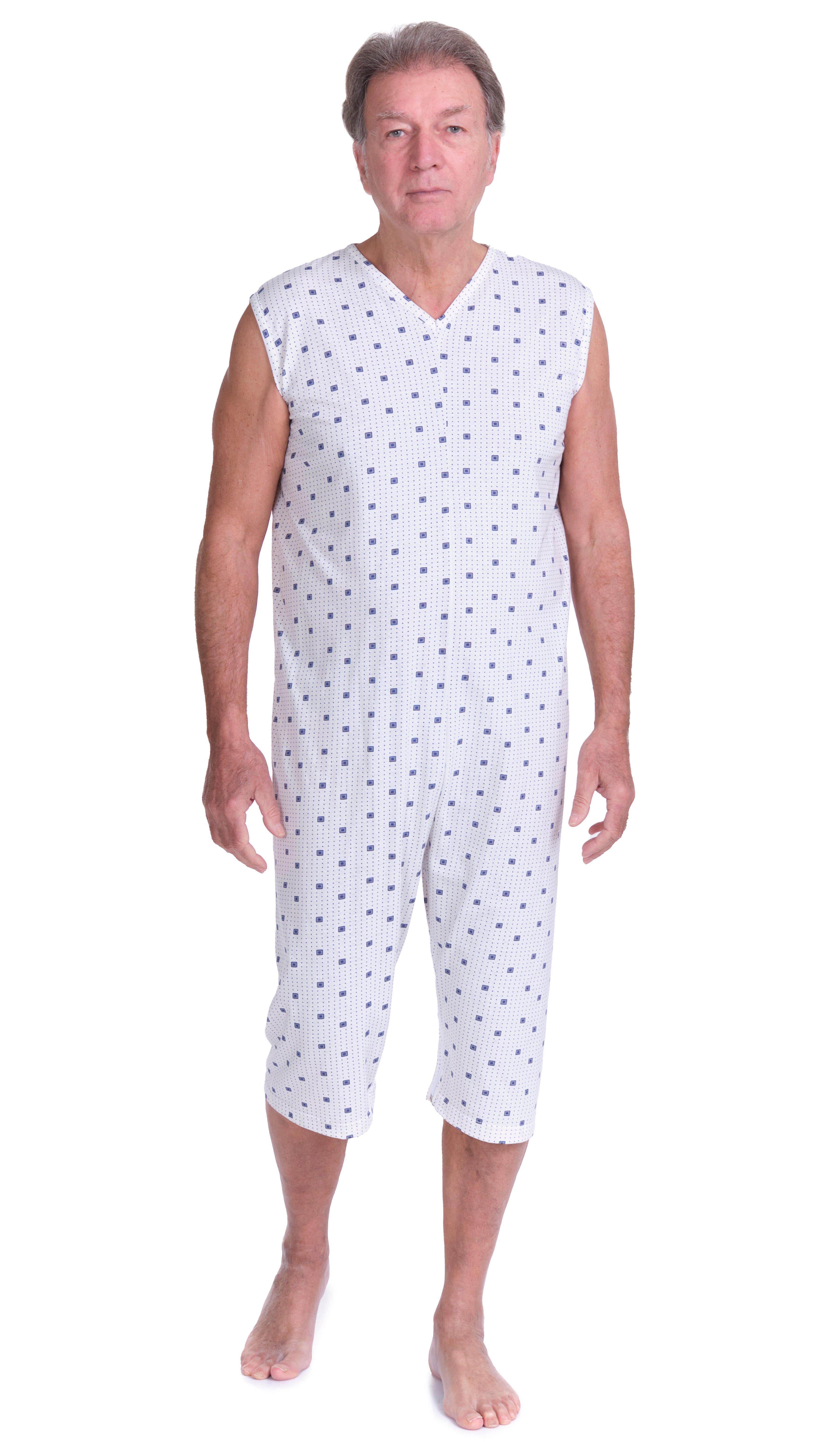 Adaptive Summer Pyjamas – Model 9012/8 – Sleeveless & Shorts – 100% Cotton – Back & Inner Leg Zippers – Alzheimer & Incontinence Care – Made in Italy