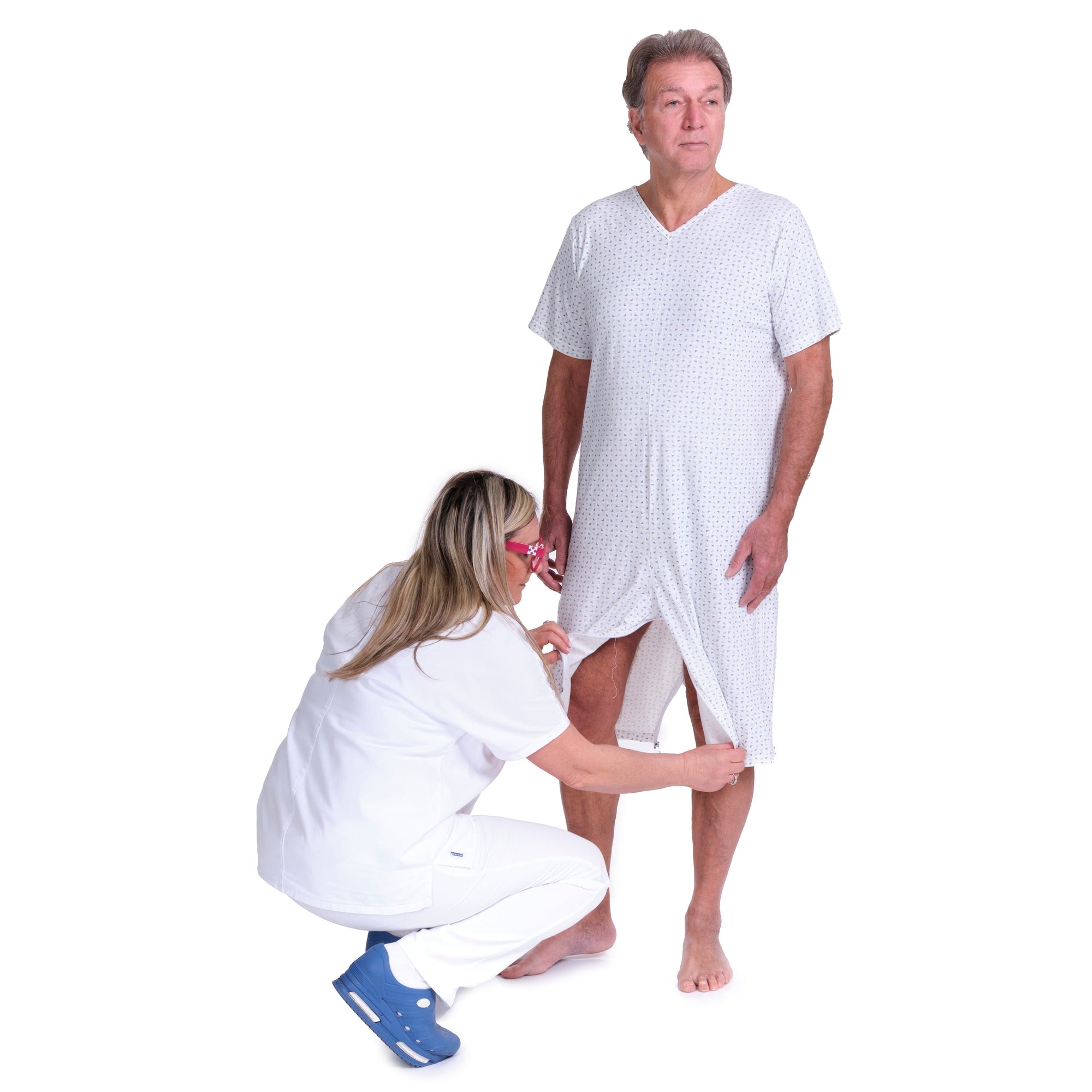 Adaptive Summer Pyjamas – Model 9012/6 – Short Sleeve & Shorts – 100% Cotton – Back & Inner Leg Zippers – Alzheimer & Incontinence Care – Made in Italy