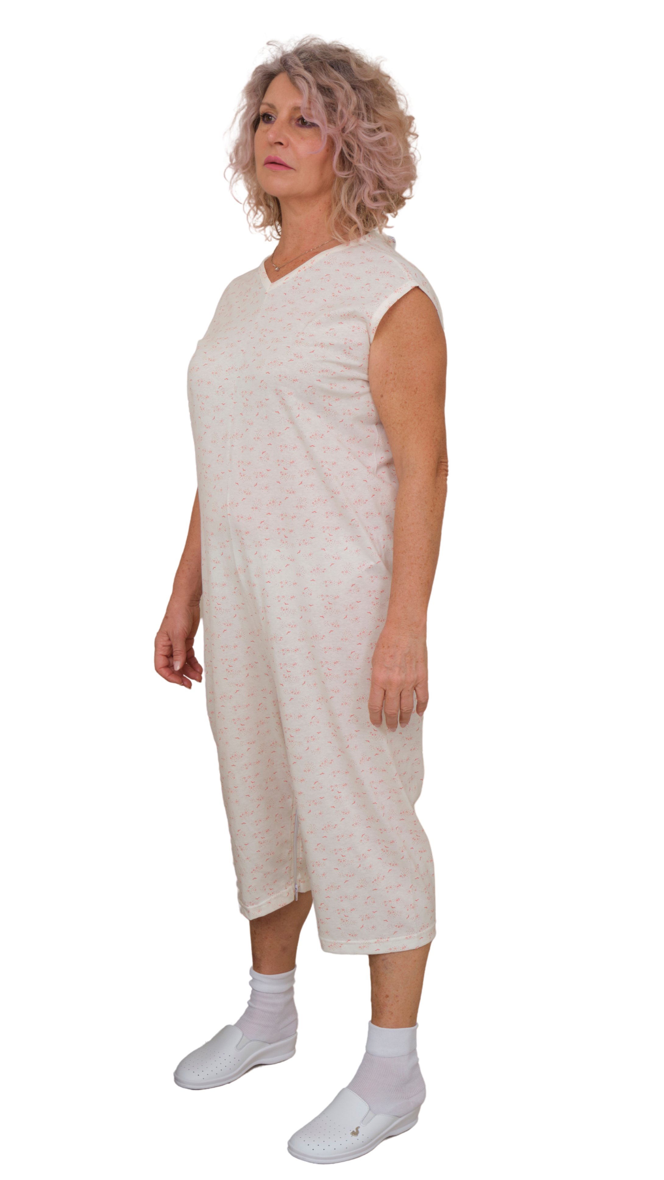 Adaptive Summer Pyjamas – Model 9012/8 – Sleeveless & Shorts – 100% Cotton – Back & Inner Leg Zippers – Alzheimer & Incontinence Care – Made in Italy