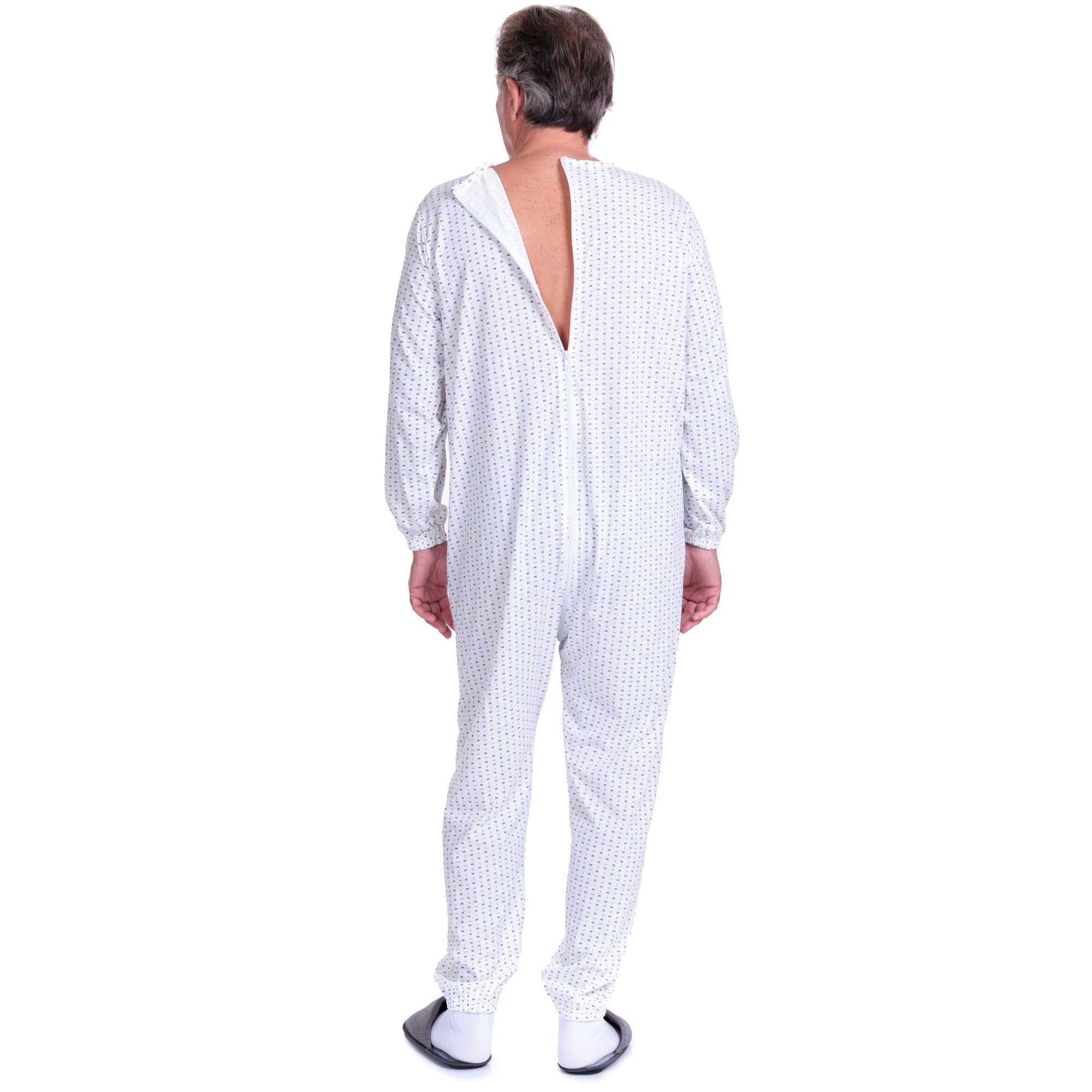 Adaptive Pyjamas – Model 9017 – Long Sleeve 100% Cotton Jumpsuit – Back Zipper – Elderly, Incontinence & Alzheimer Care – Made in Italy
