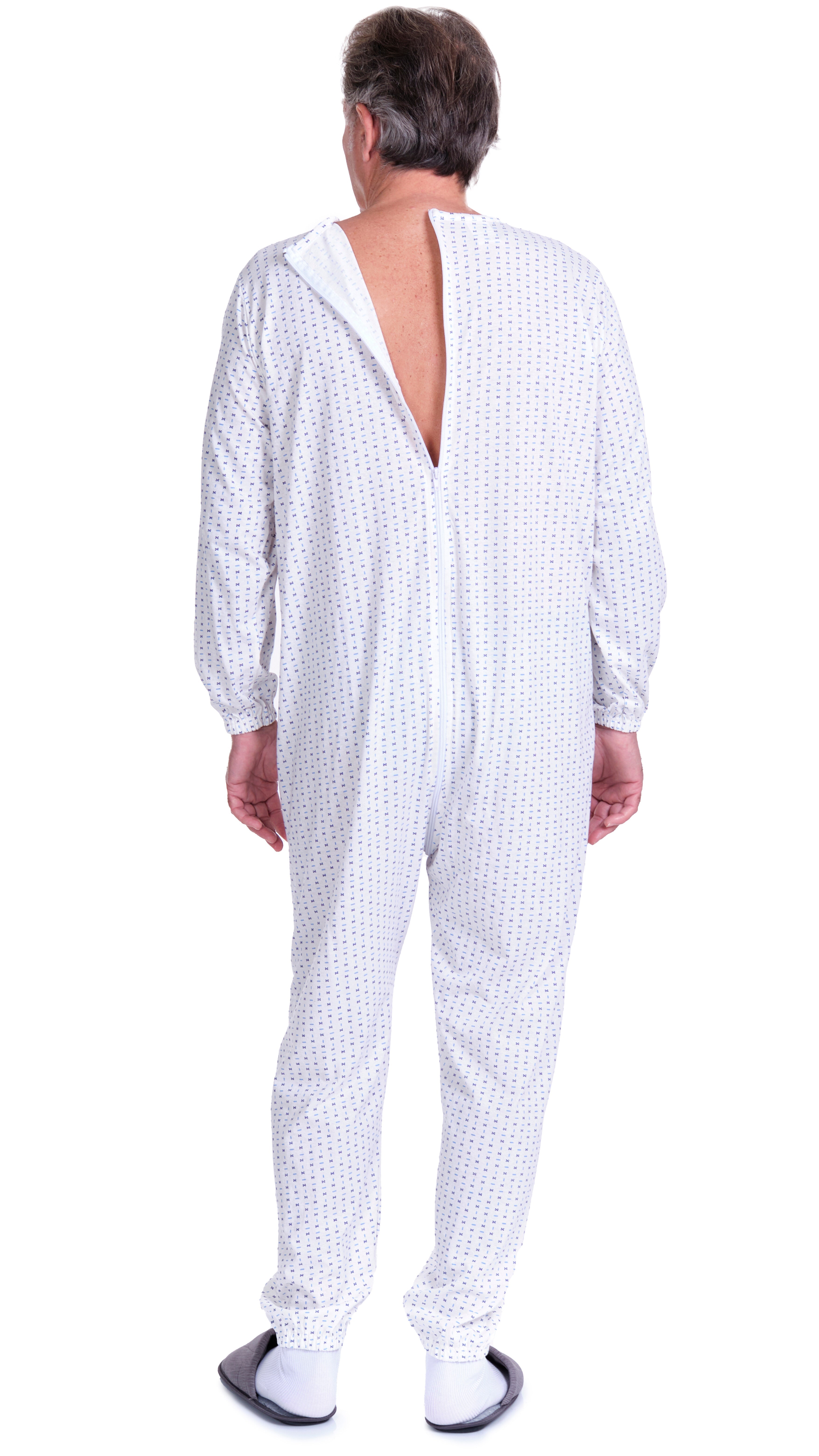 Adaptive Pyjamas – Model 9017 – Long Sleeve 100% Cotton Jumpsuit – Back Zipper – Elderly, Incontinence & Alzheimer Care – Made in Italy