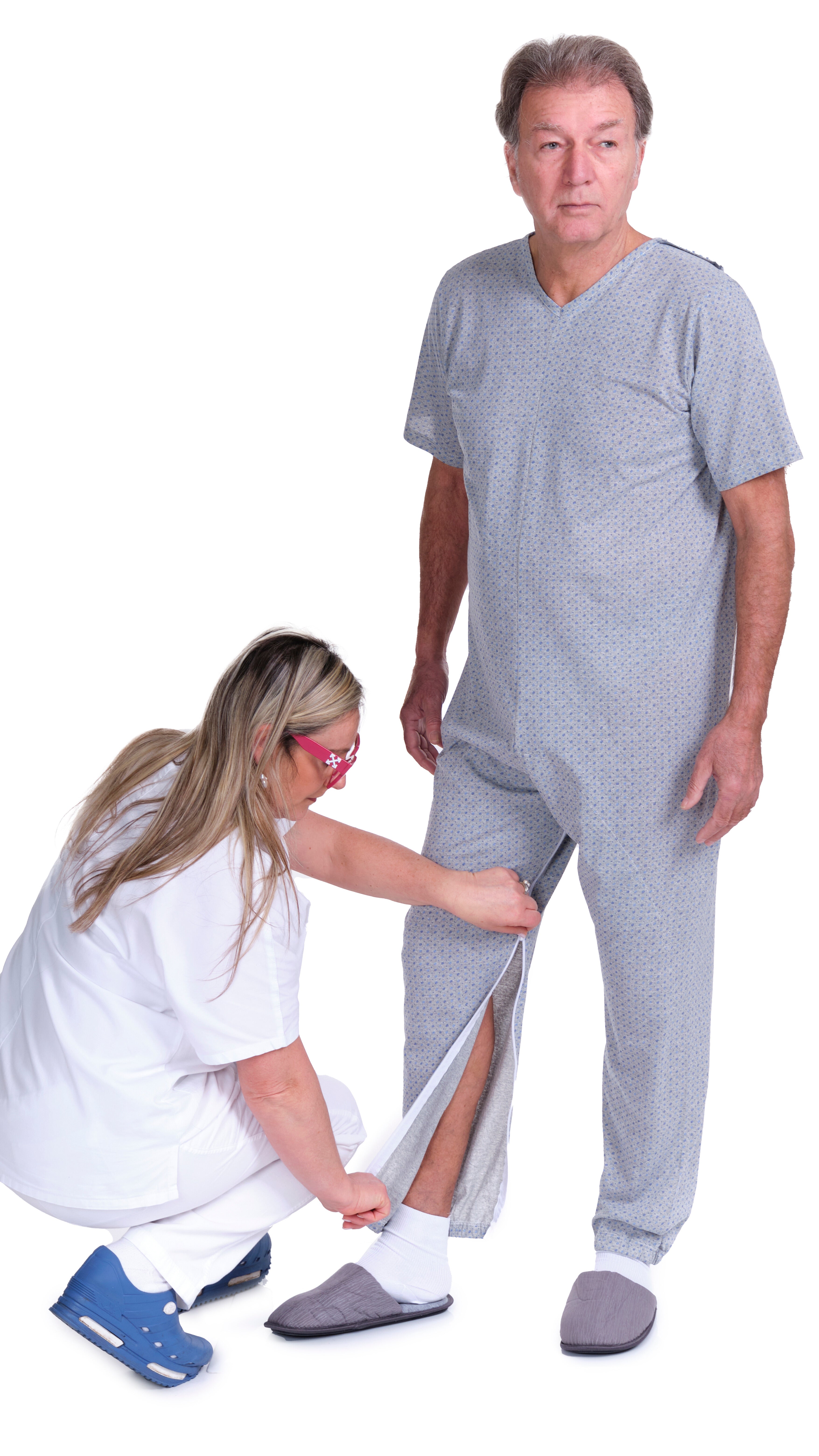 Geriatric Pyjamas Short-sleeved with Zips Inside the Legs, Cotton and Polyester - 9008/4