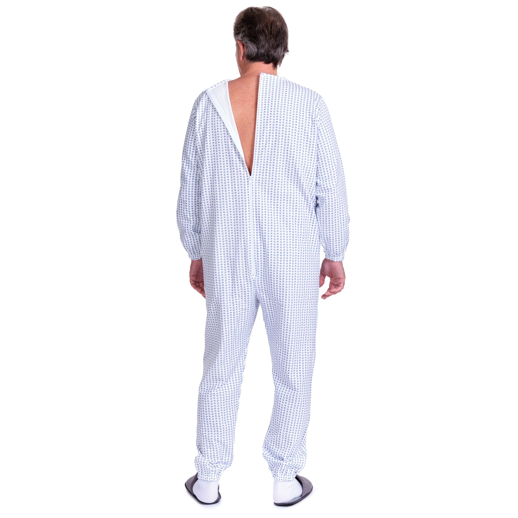 Winter Fleece Pyjama Suit with Back Fastening, Single Colour, 100% Cotton - 9012-F - Alzheimer and Dementia