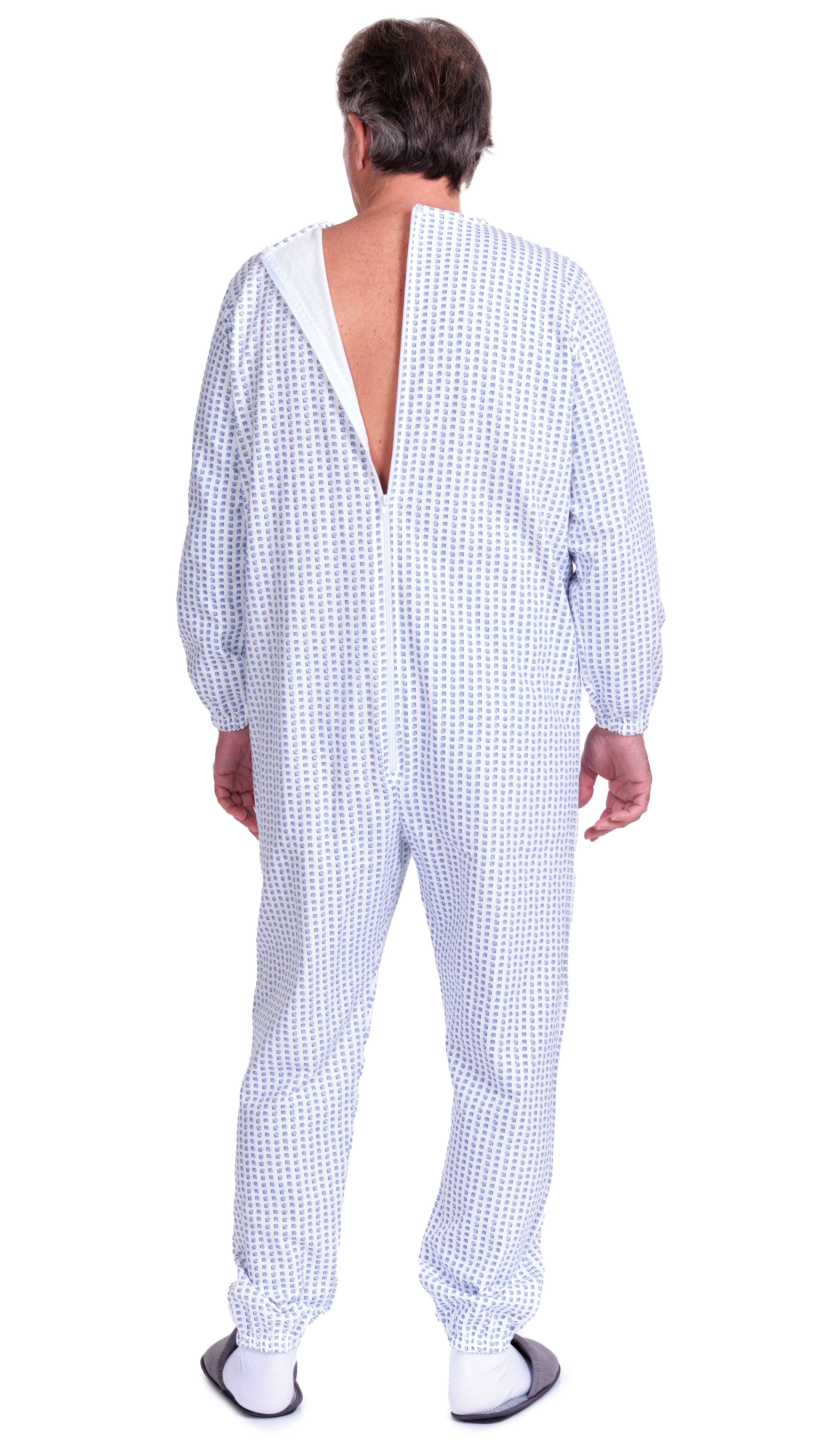 Winter Fleece Pyjama Suit with Back Fastening, Single Colour, 100% Cotton - 9012-F - Alzheimer and Dementia
