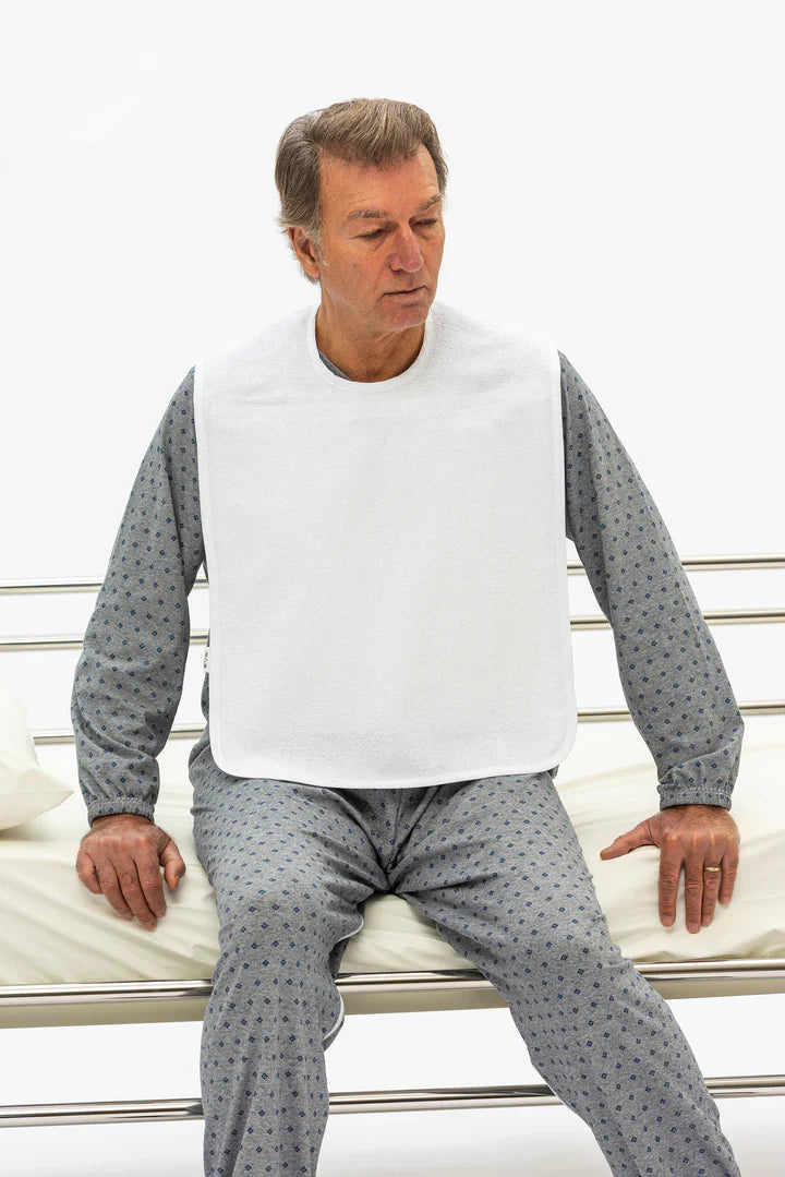 Adult Bib – Model 9043 – Standard Cotton Terry with Waterproof Polyurethane Backing – Velcro Closure