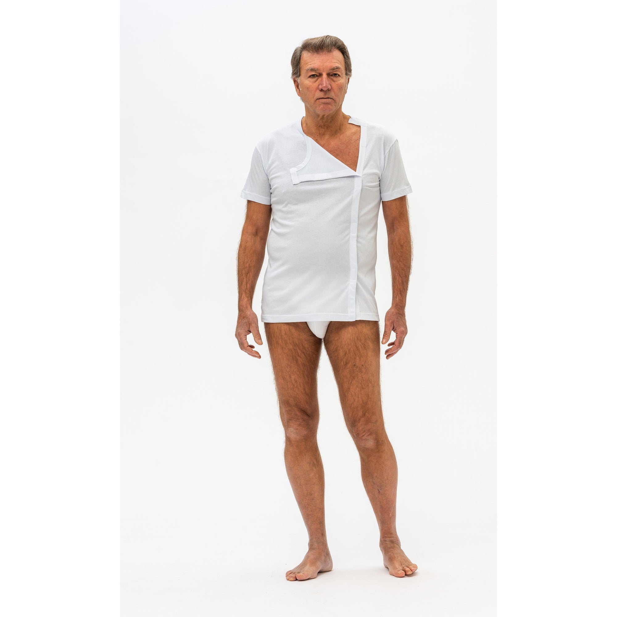 T-shirt with side opening and tear-away fastening