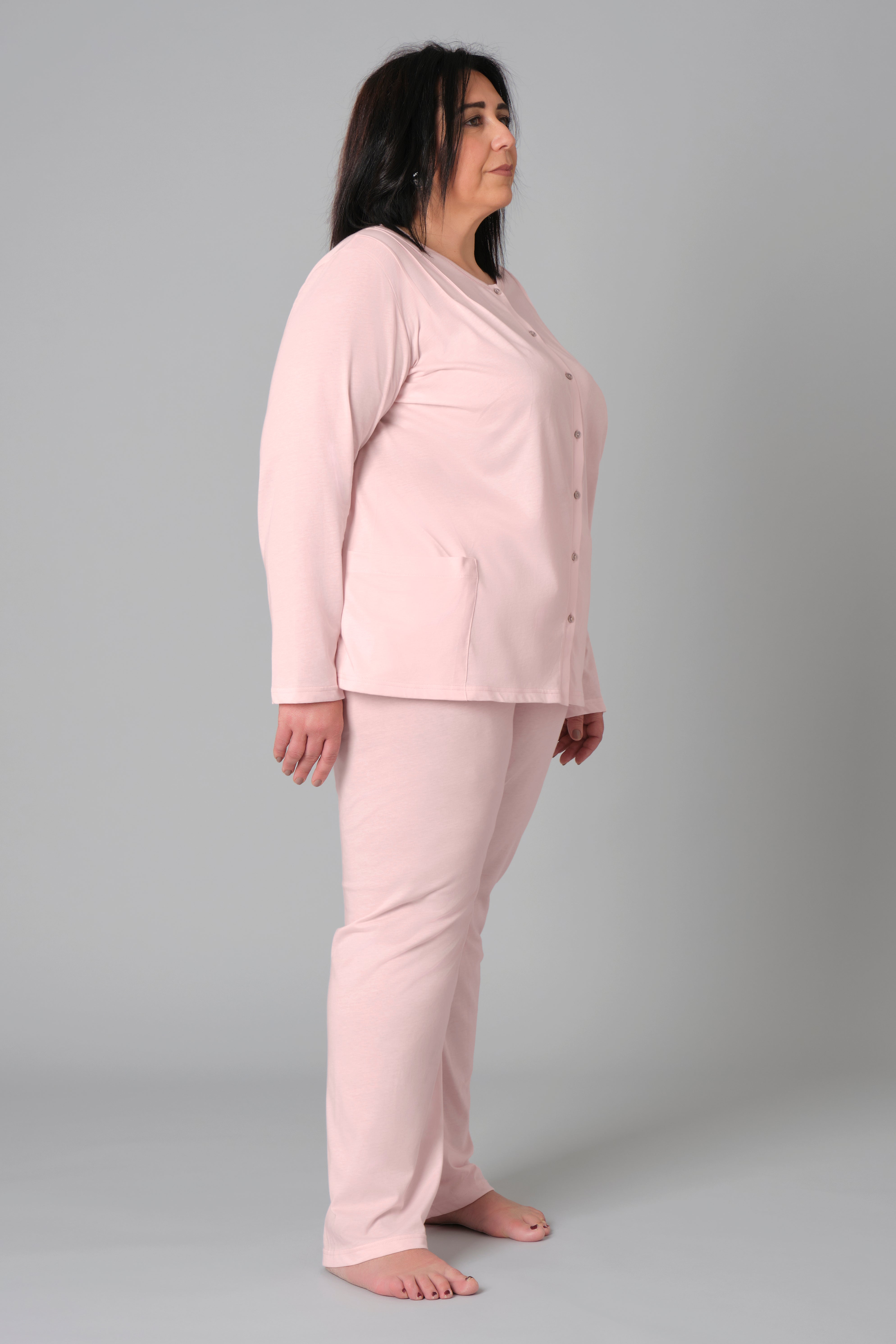 Women’s Plus Size Pyjamas – Model 9081 – Button-Down Cotton Jersey Set with Side Pockets – Various Sizes & Colours