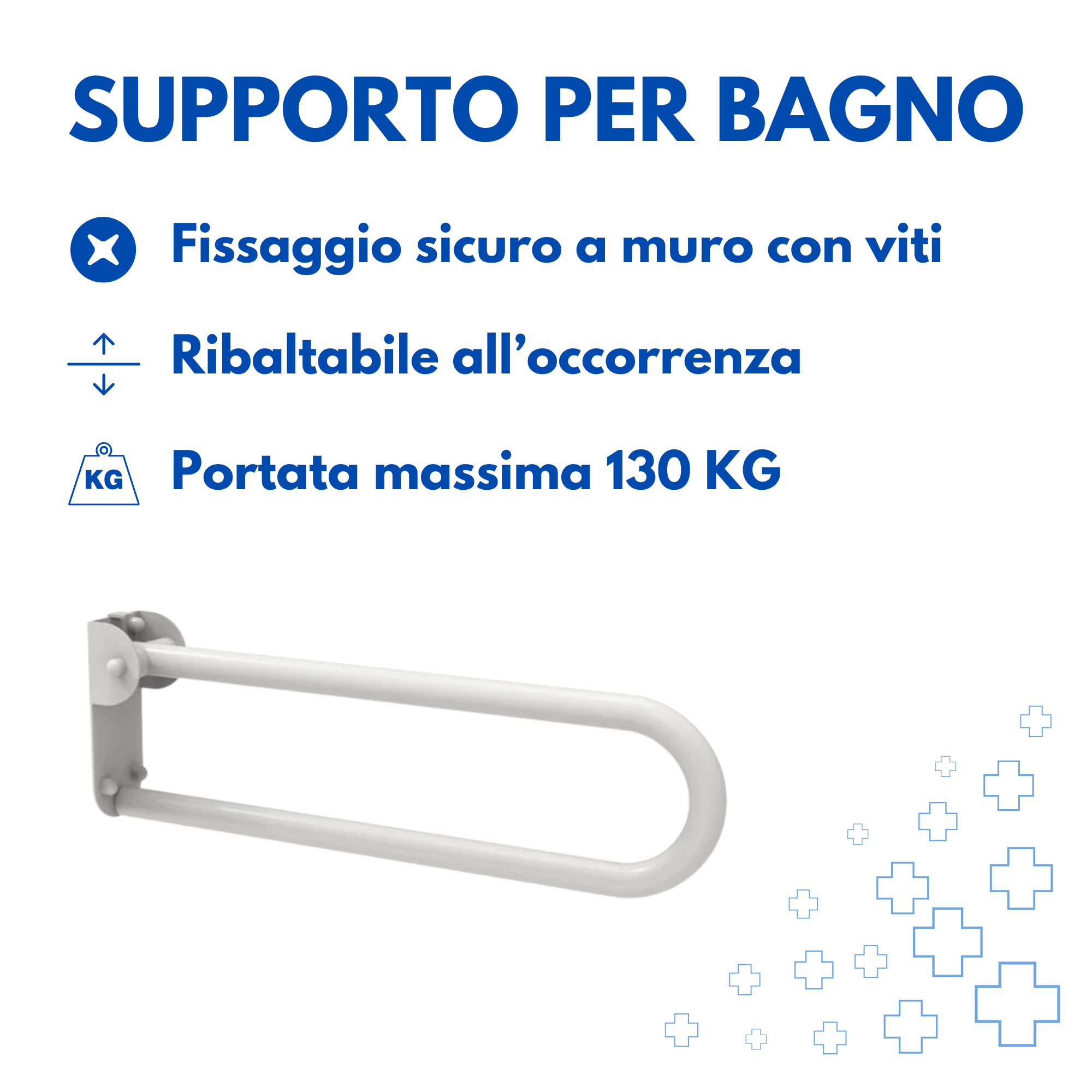 Foldable Bathroom Grab Bar — 57 cm, Stainless Steel, Wall-Mounted Safety Support, Class I Medical Device