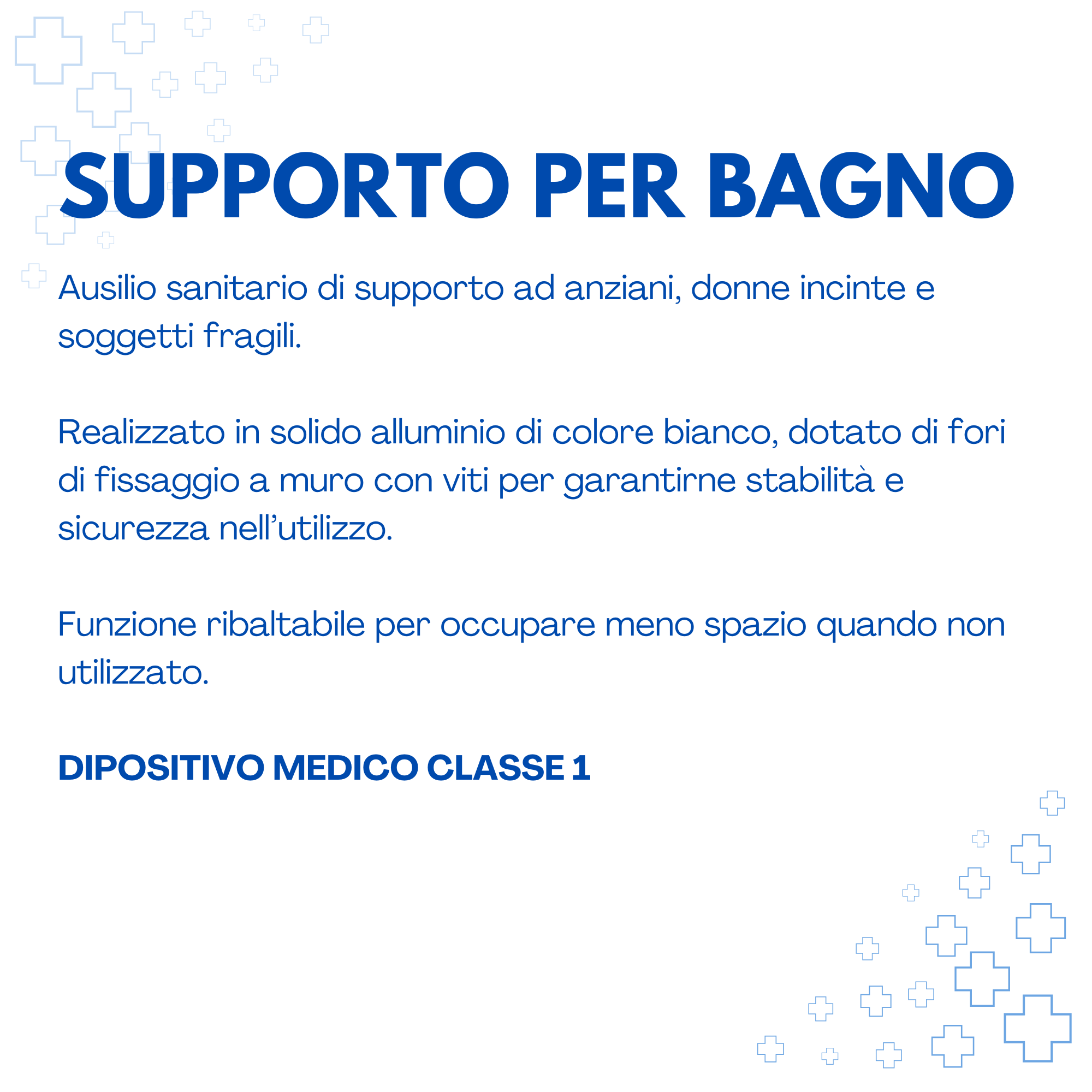 Foldable Bathroom Grab Bar — 57 cm, Stainless Steel, Wall-Mounted Safety Support, Class I Medical Device