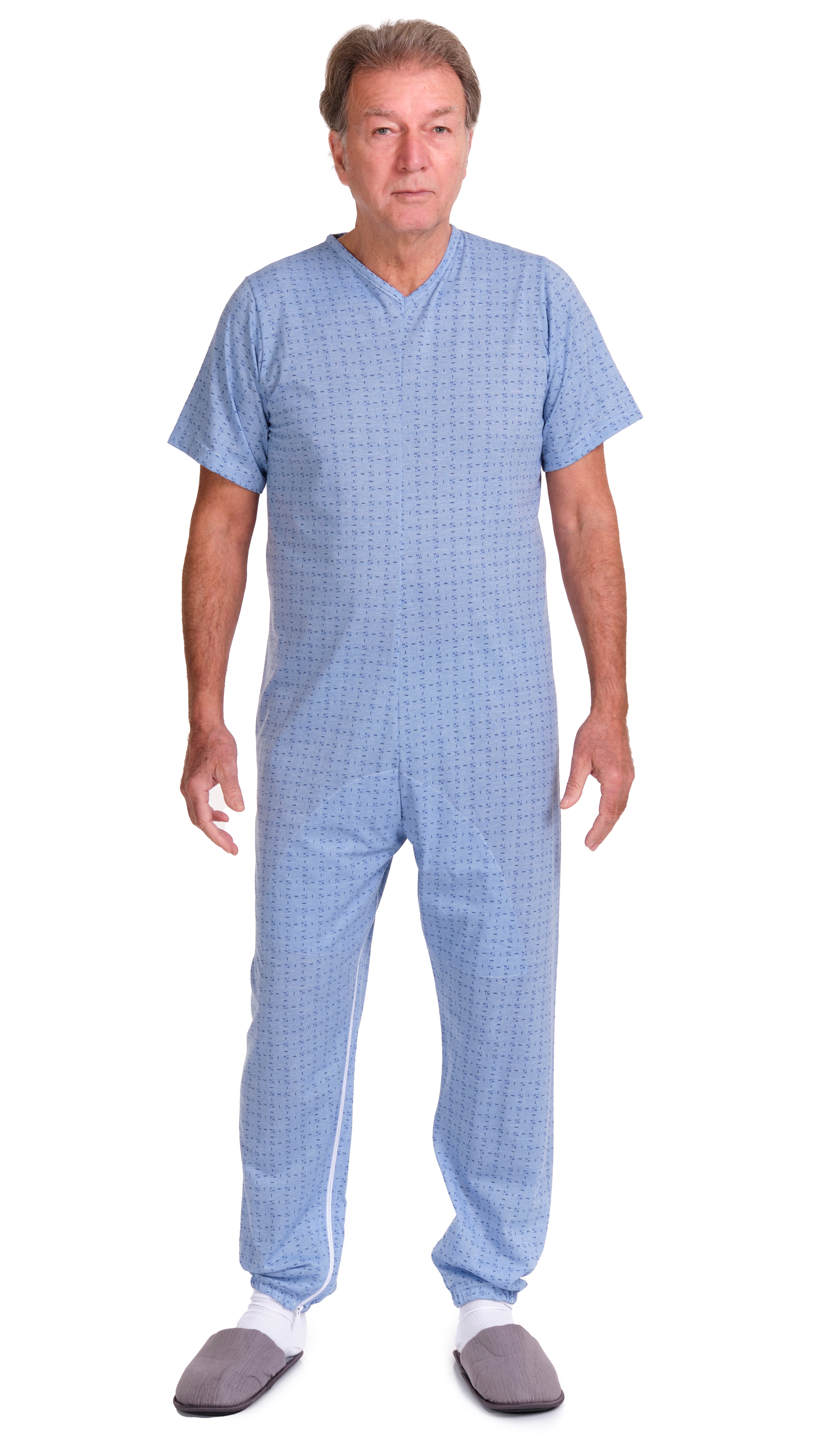 Geriatric Pyjamas Short-sleeved with Zips Inside the Legs, Cotton and Polyester - 9008/4