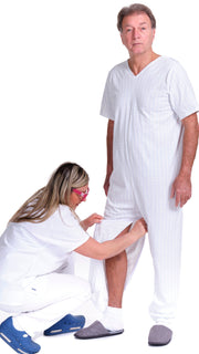 Summer Adaptive Pyjamas Anti Strip – Model 9012/4 – Short Sleeve 100% Cotton – Back Zipper + Double Leg Zips – Alzheimer & Incontinence Care