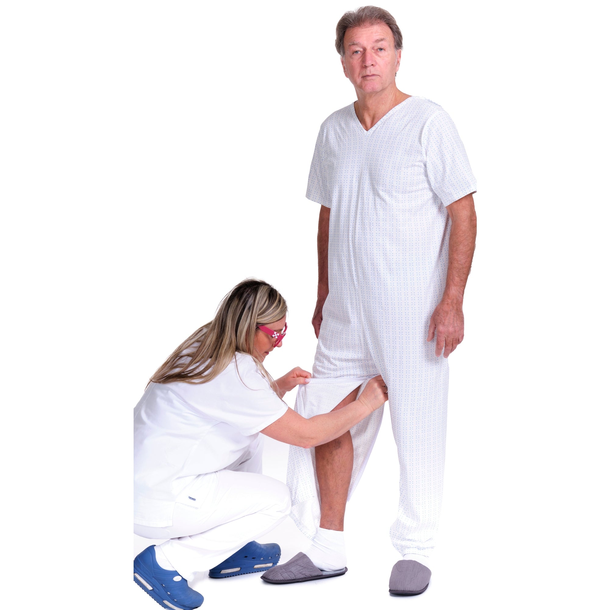 Summer Adaptive Pyjamas Anti Strip – Model 9012/4 – Short Sleeve 100% Cotton – Back Zipper + Double Leg Zips – Alzheimer & Incontinence Care