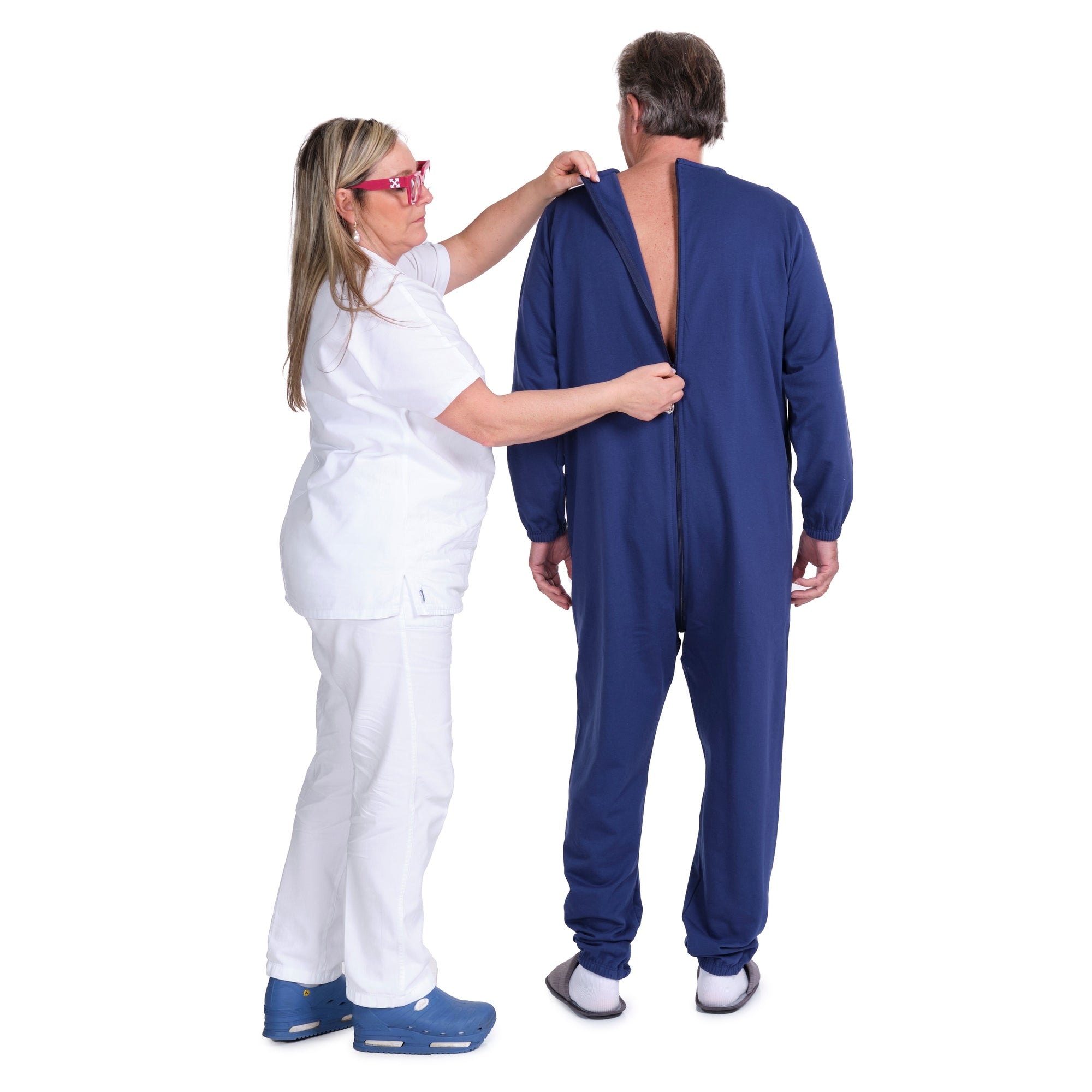 Winter Fleece Medical Jumpsuit with Back Zipper – Unisex Adaptive Pajamas for Elderly & Incontinence - 9078-F